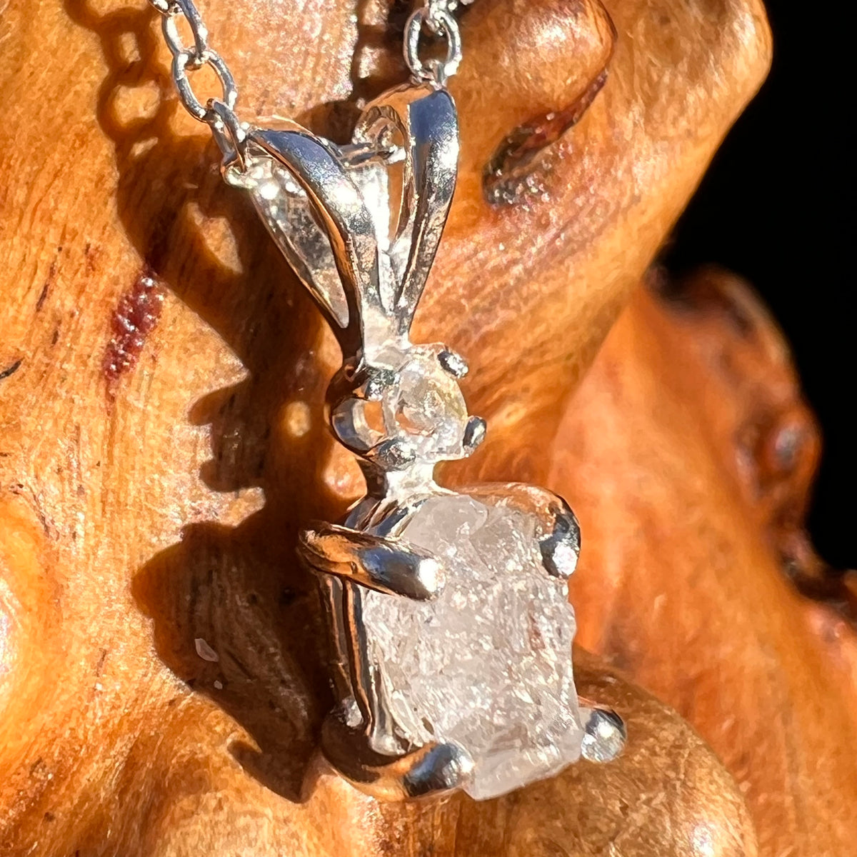 Raw & Faceted Phenakite Necklace Sterling Silver #8055-Moldavite Life