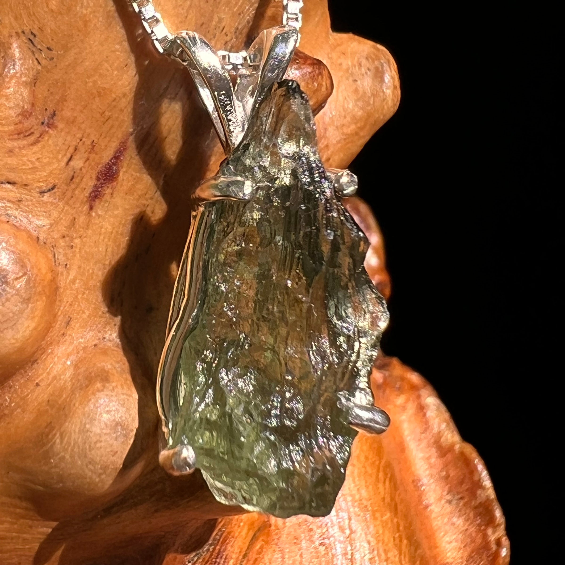Raw Moldavite "Drop" Pendant Sterling Silver #8647-Moldavite Life