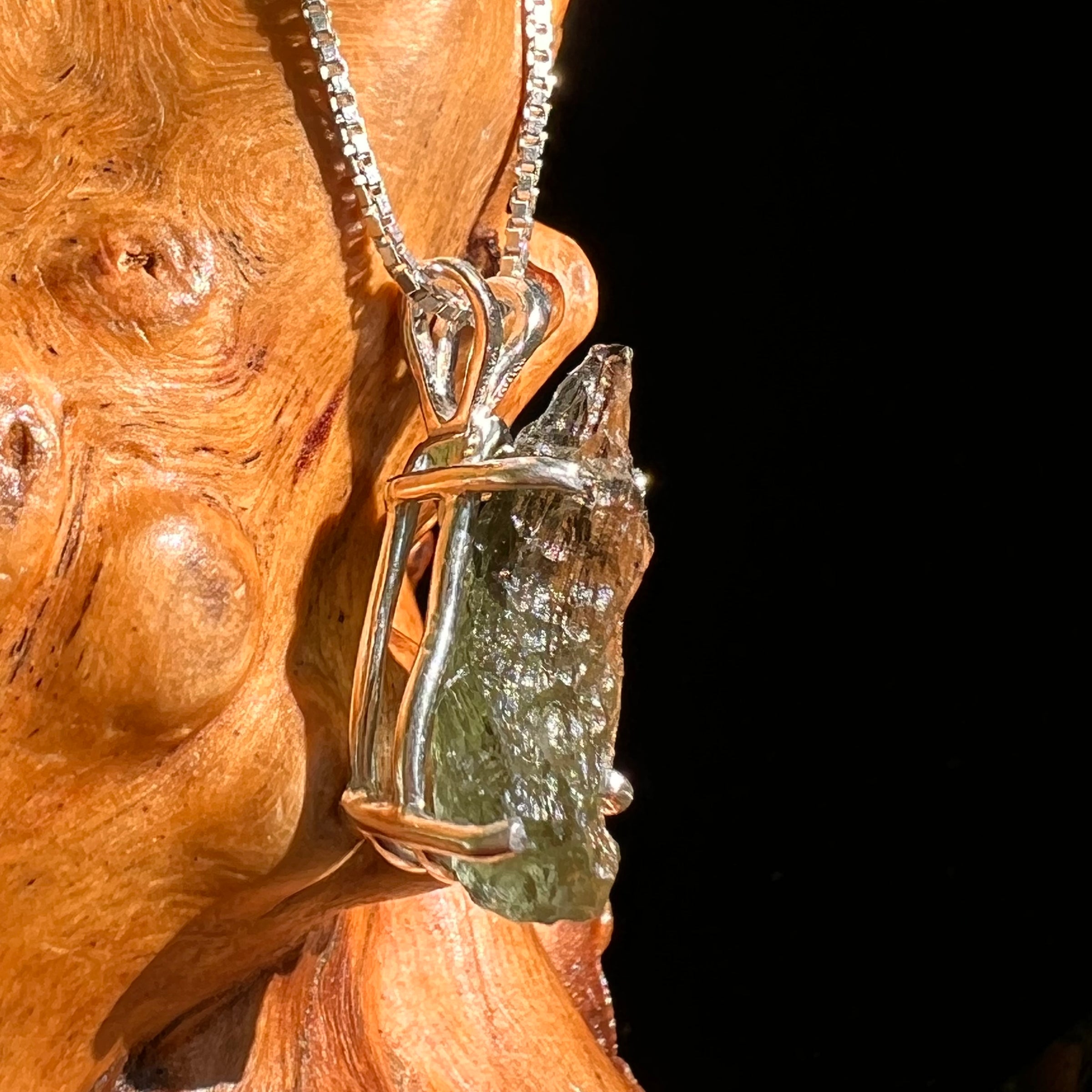 Raw Moldavite "Drop" Pendant Sterling Silver #8647-Moldavite Life