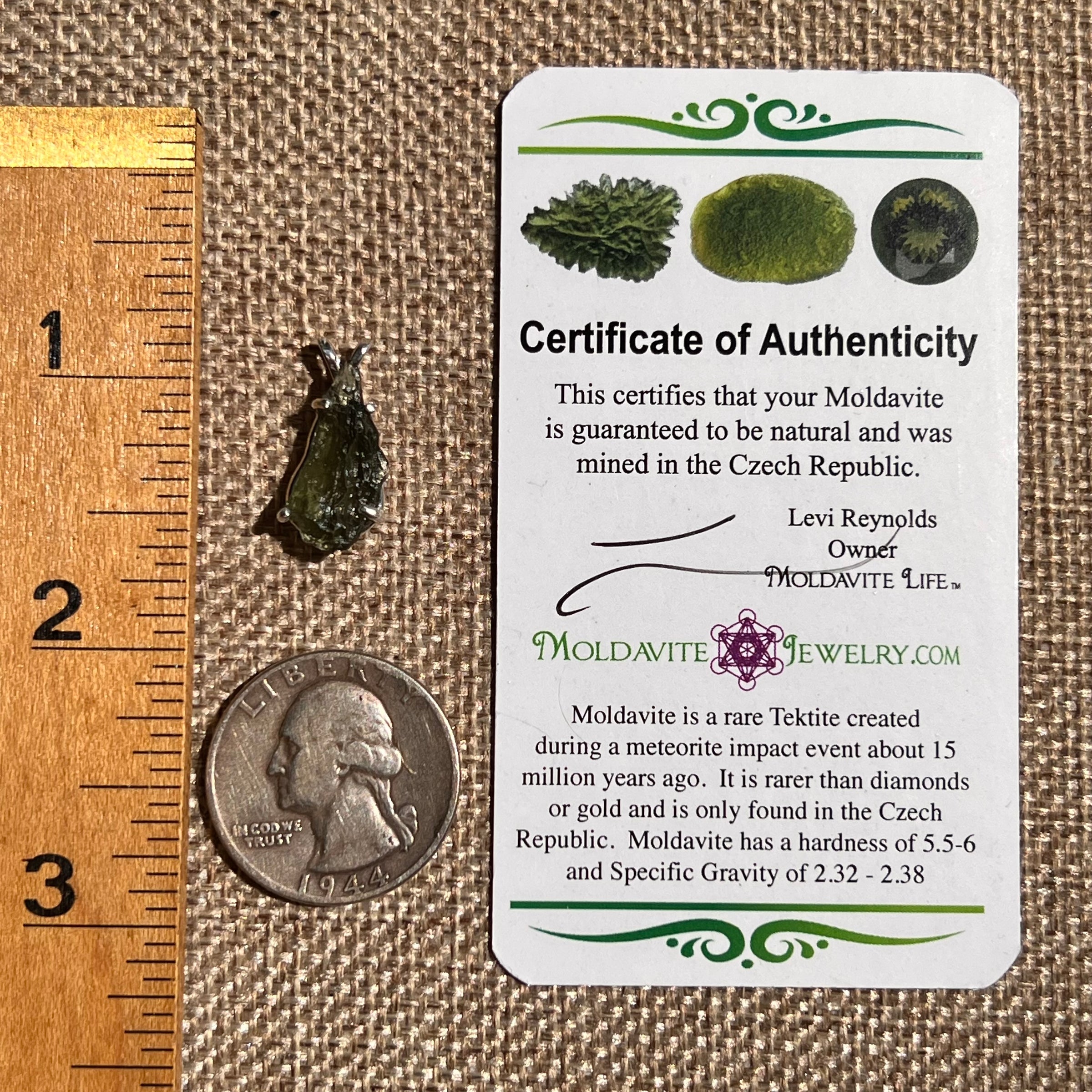 Raw Moldavite "Drop" Pendant Sterling Silver #8647-Moldavite Life