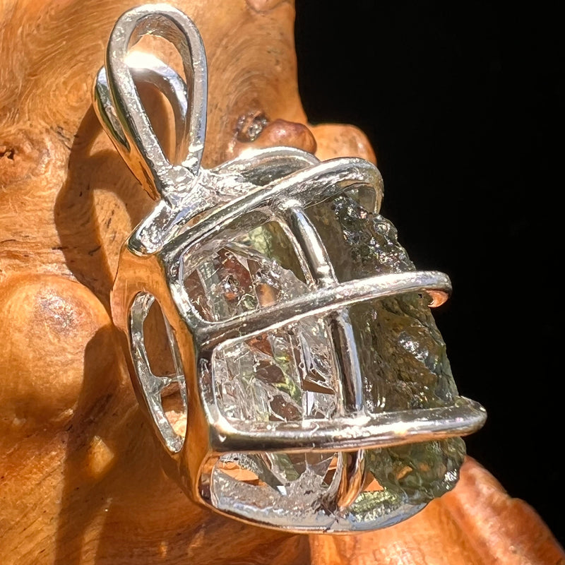 Raw Moldavite Herkimer Diamond Pendant Sterling #5403-Moldavite Life