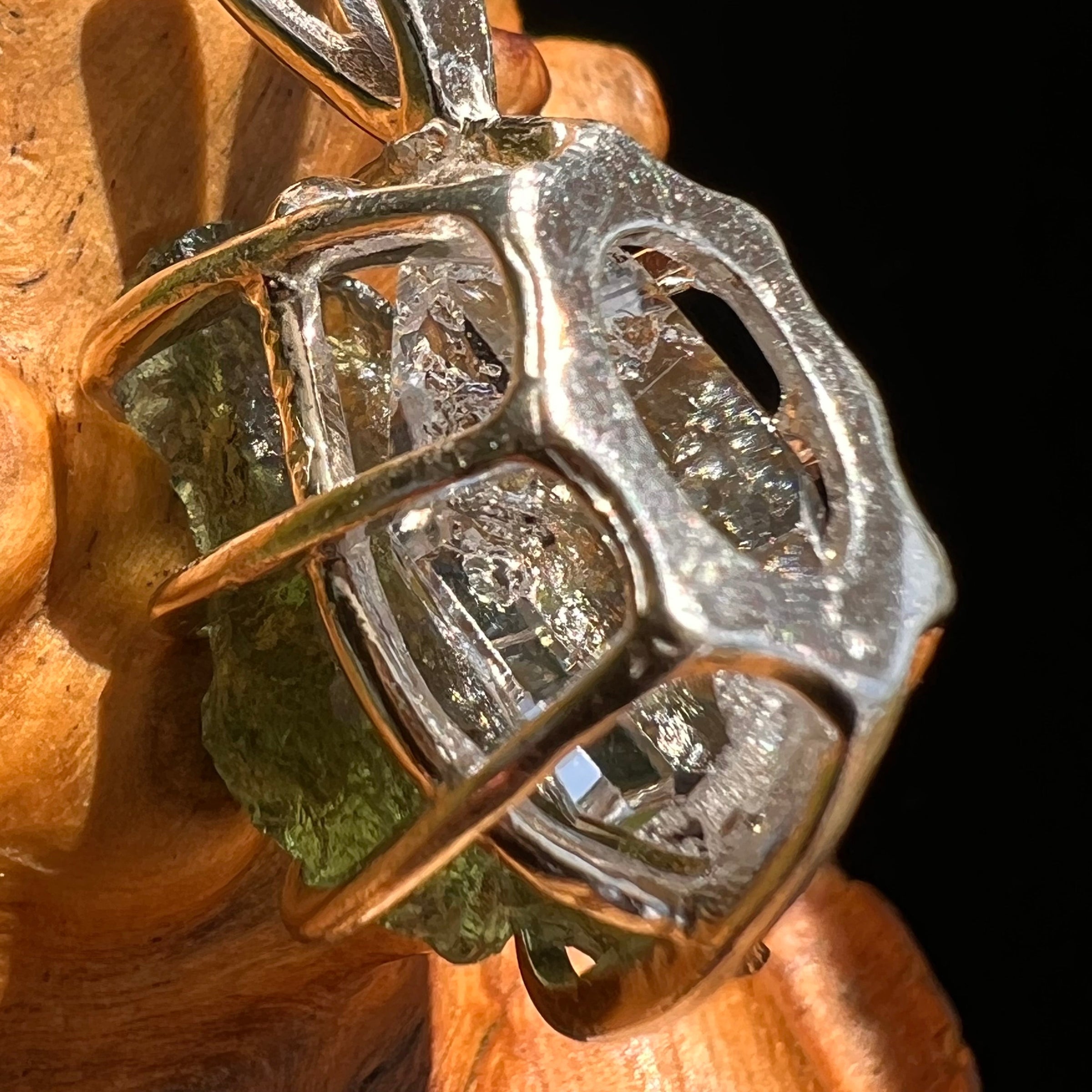 Raw Moldavite Herkimer Diamond Pendant Sterling #5403-Moldavite Life