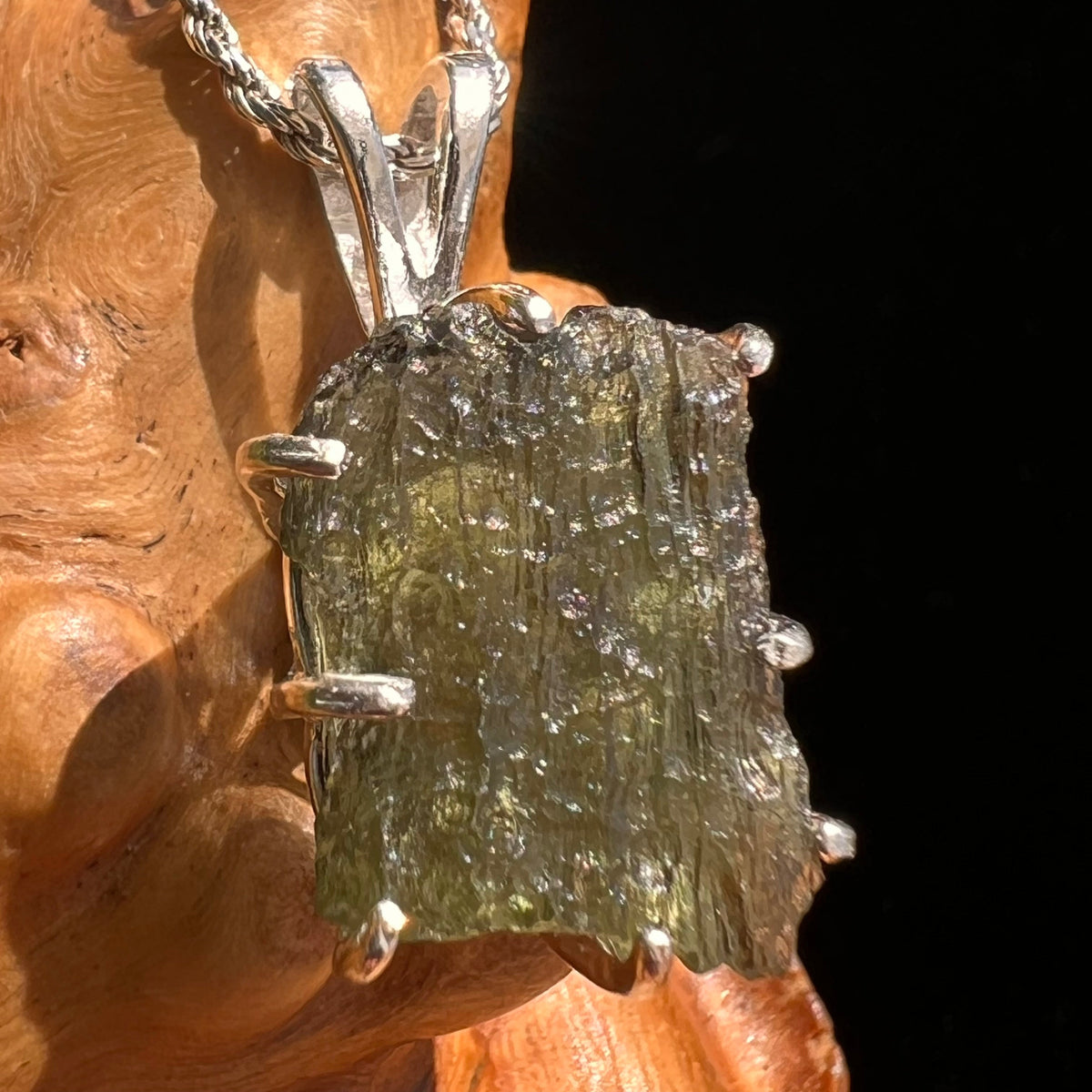 Raw Moldavite Herkimer Diamond Pendant Sterling #5405-Moldavite Life