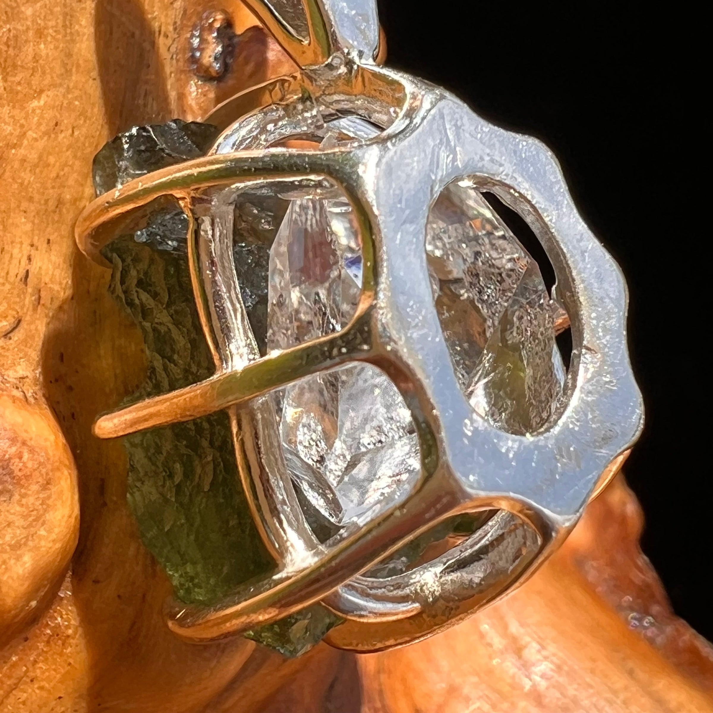 Raw Moldavite Herkimer Diamond Pendant Sterling #5406-Moldavite Life
