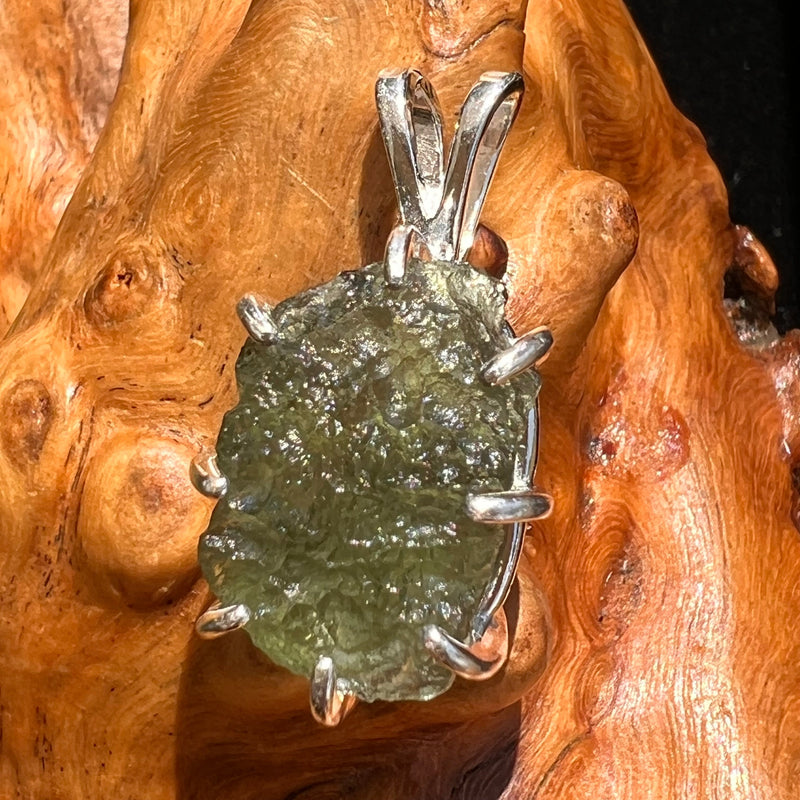 Raw Moldavite Herkimer Diamond Pendant Sterling #5407-Moldavite Life