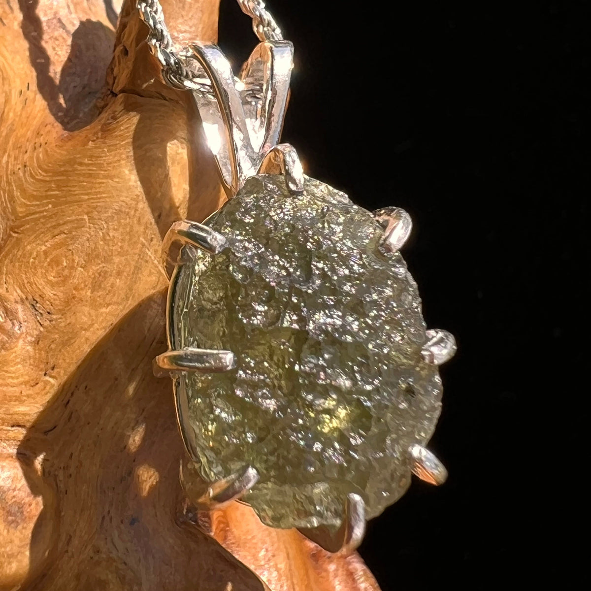 Raw Moldavite Herkimer Diamond Pendant Sterling #5408-Moldavite Life