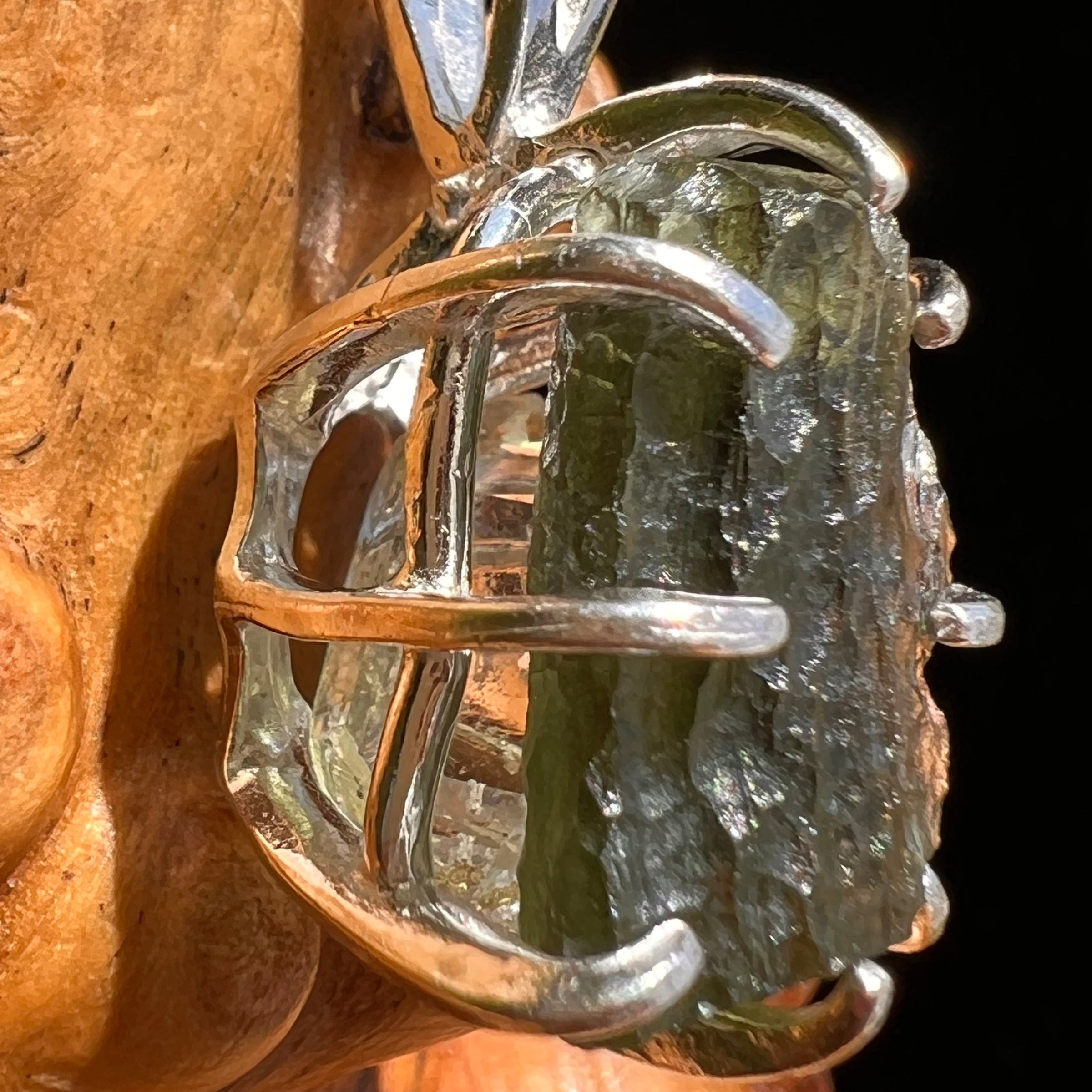 Raw Moldavite Herkimer Diamond Pendant Sterling #5409-Moldavite Life