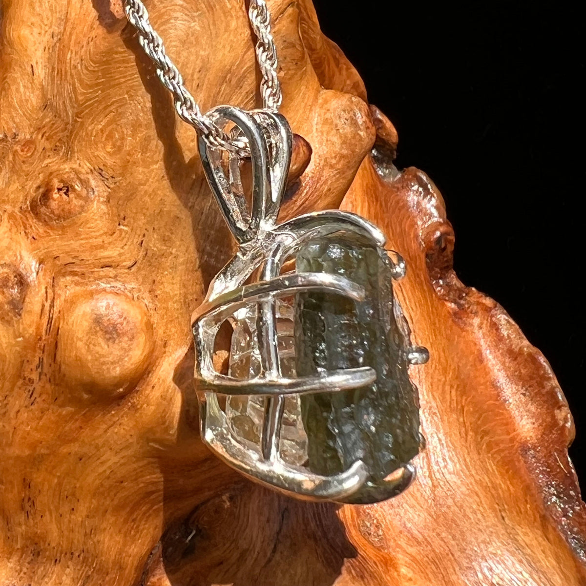 Raw Moldavite Herkimer Diamond Pendant Sterling #5409-Moldavite Life