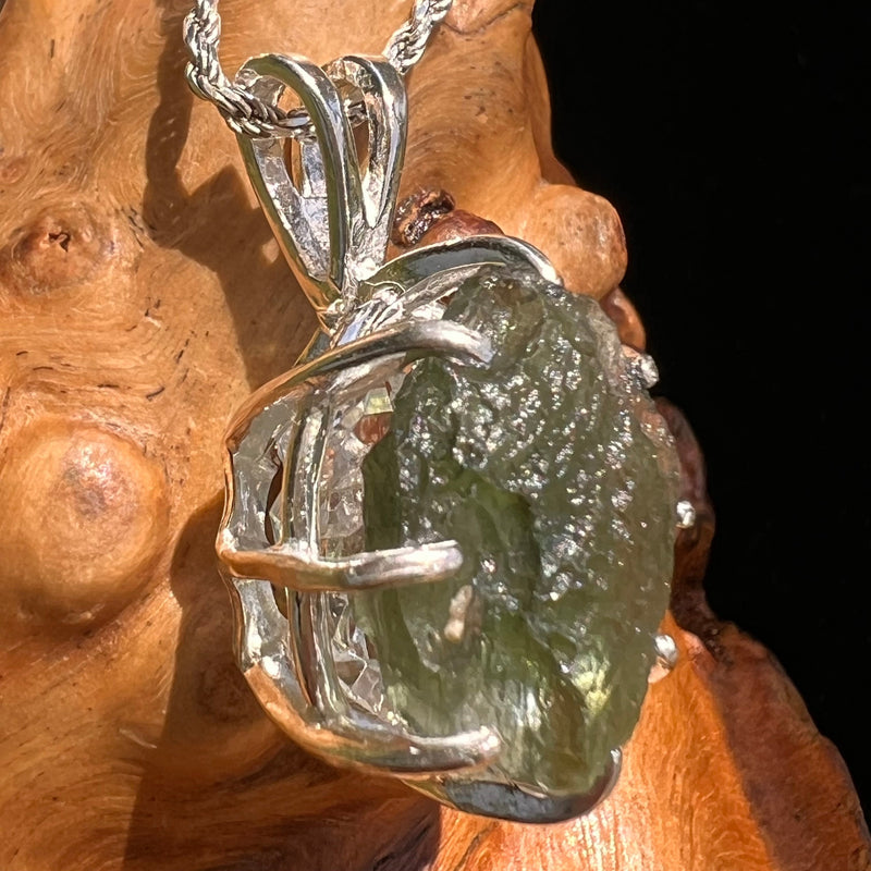 Raw Moldavite Herkimer Diamond Pendant Sterling #5410-Moldavite Life