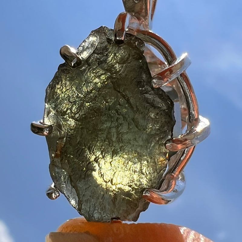 Raw Moldavite Herkimer Diamond Pendant Sterling #5410-Moldavite Life