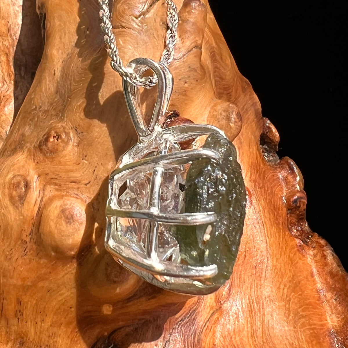 Raw Moldavite Herkimer Diamond Pendant Sterling #5410-Moldavite Life