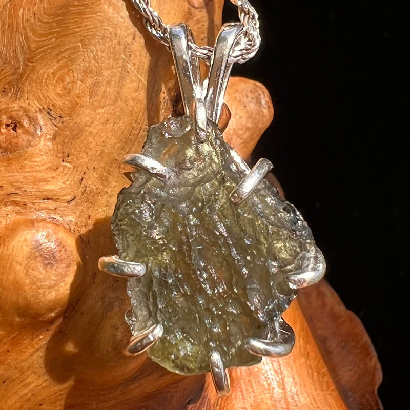 Raw Moldavite Herkimer Diamond Pendant Sterling #5411-Moldavite Life