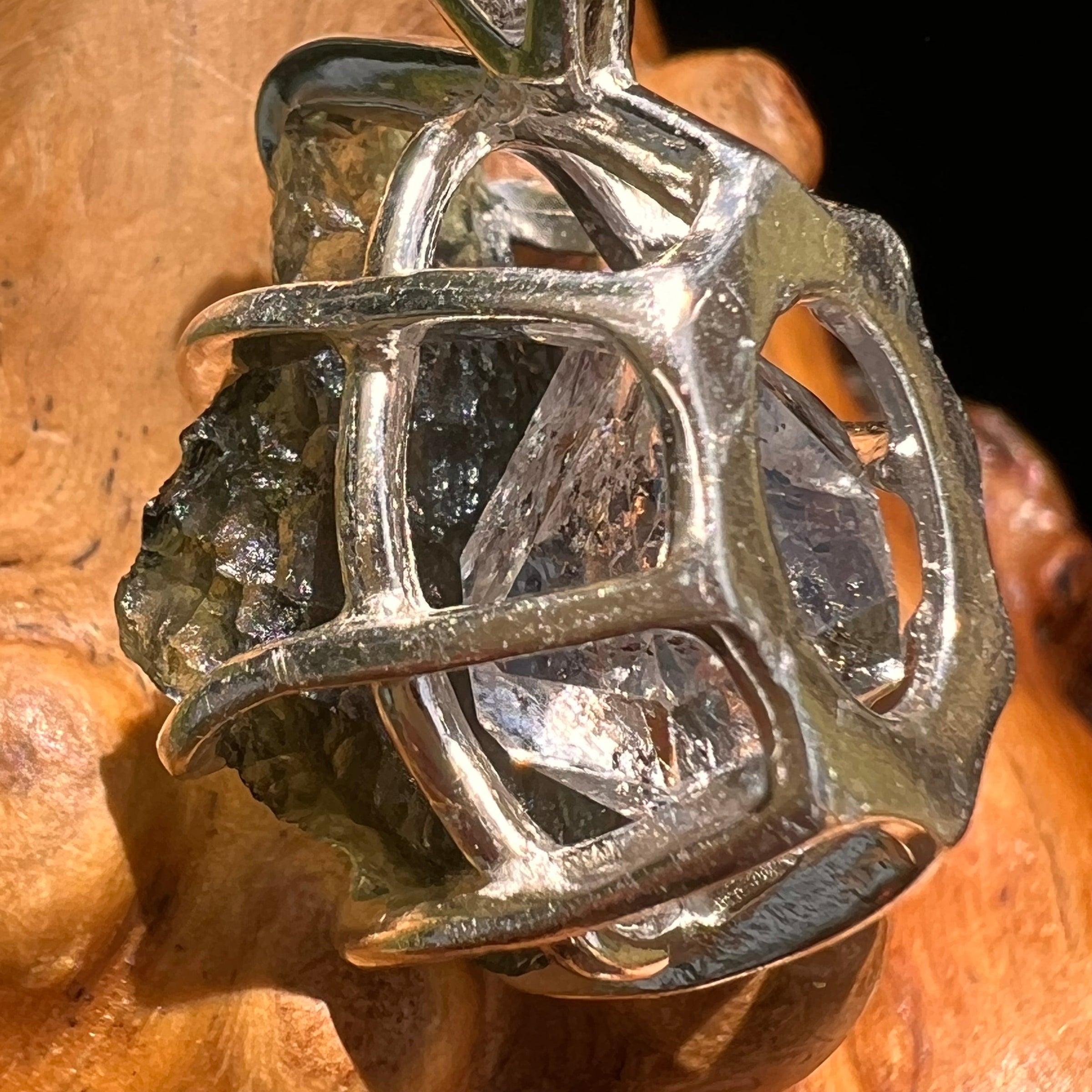 Raw Moldavite Herkimer Diamond Pendant Sterling #5411-Moldavite Life