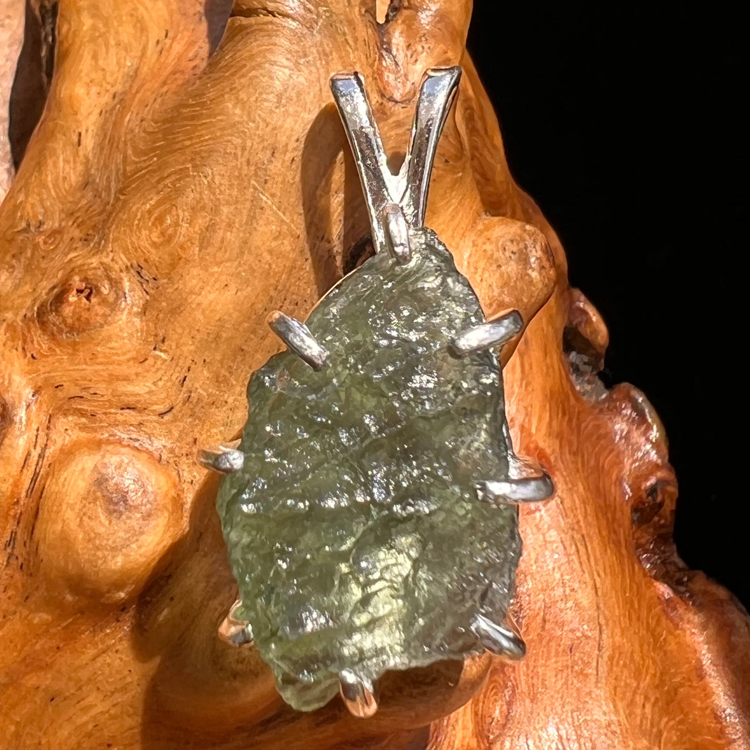 Raw Moldavite Herkimer Diamond Pendant Sterling #5412-Moldavite Life