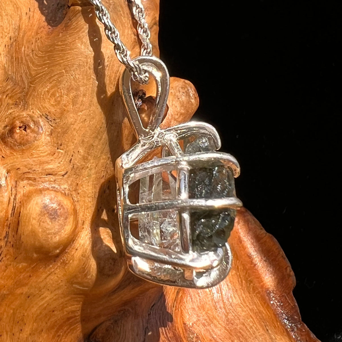Raw Moldavite Herkimer Diamond Pendant Sterling #5413-Moldavite Life