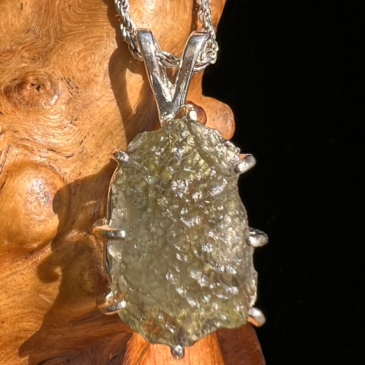 Raw Moldavite Herkimer Diamond Pendant Sterling #5415-Moldavite Life