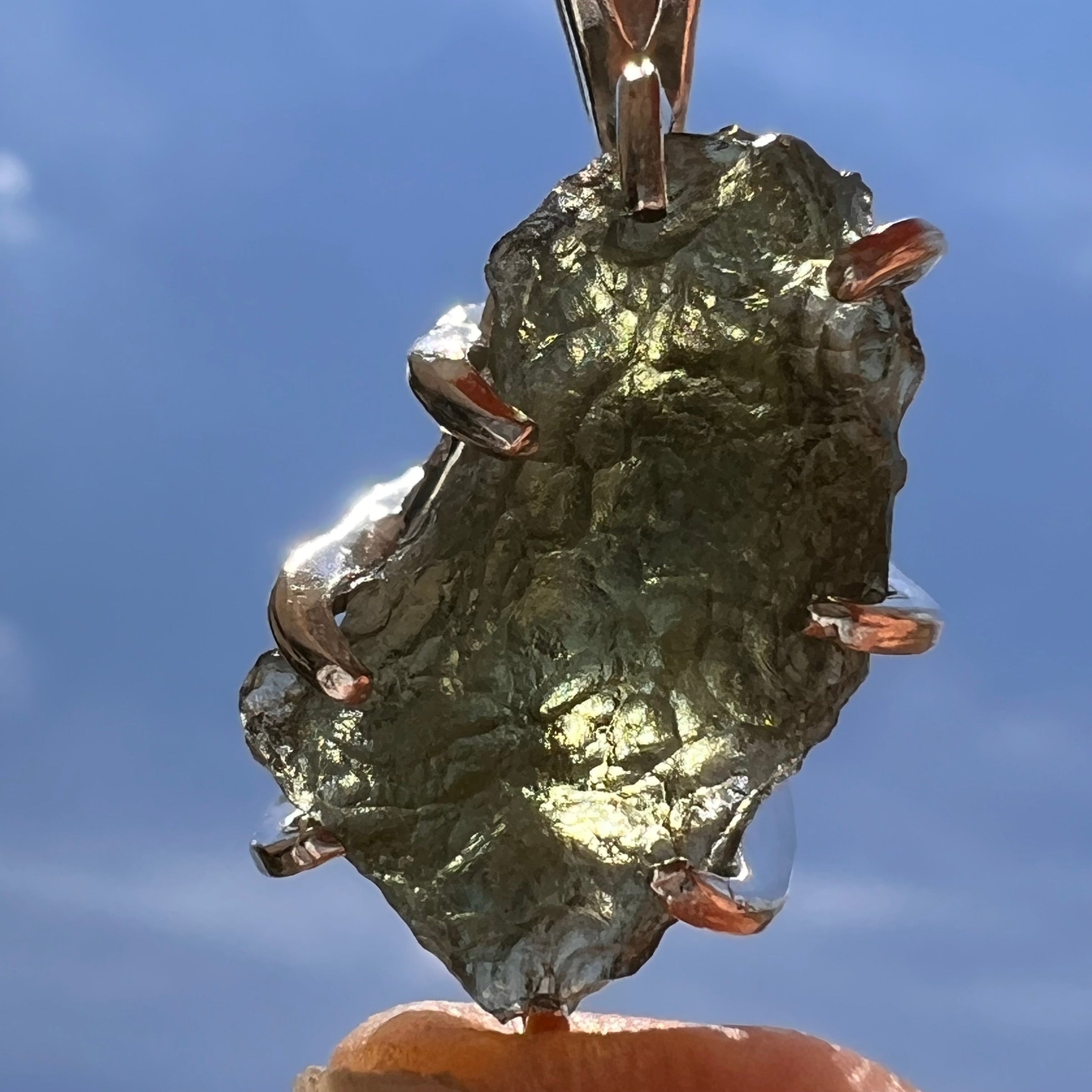 Raw Moldavite Herkimer Diamond Pendant Sterling #5416-Moldavite Life