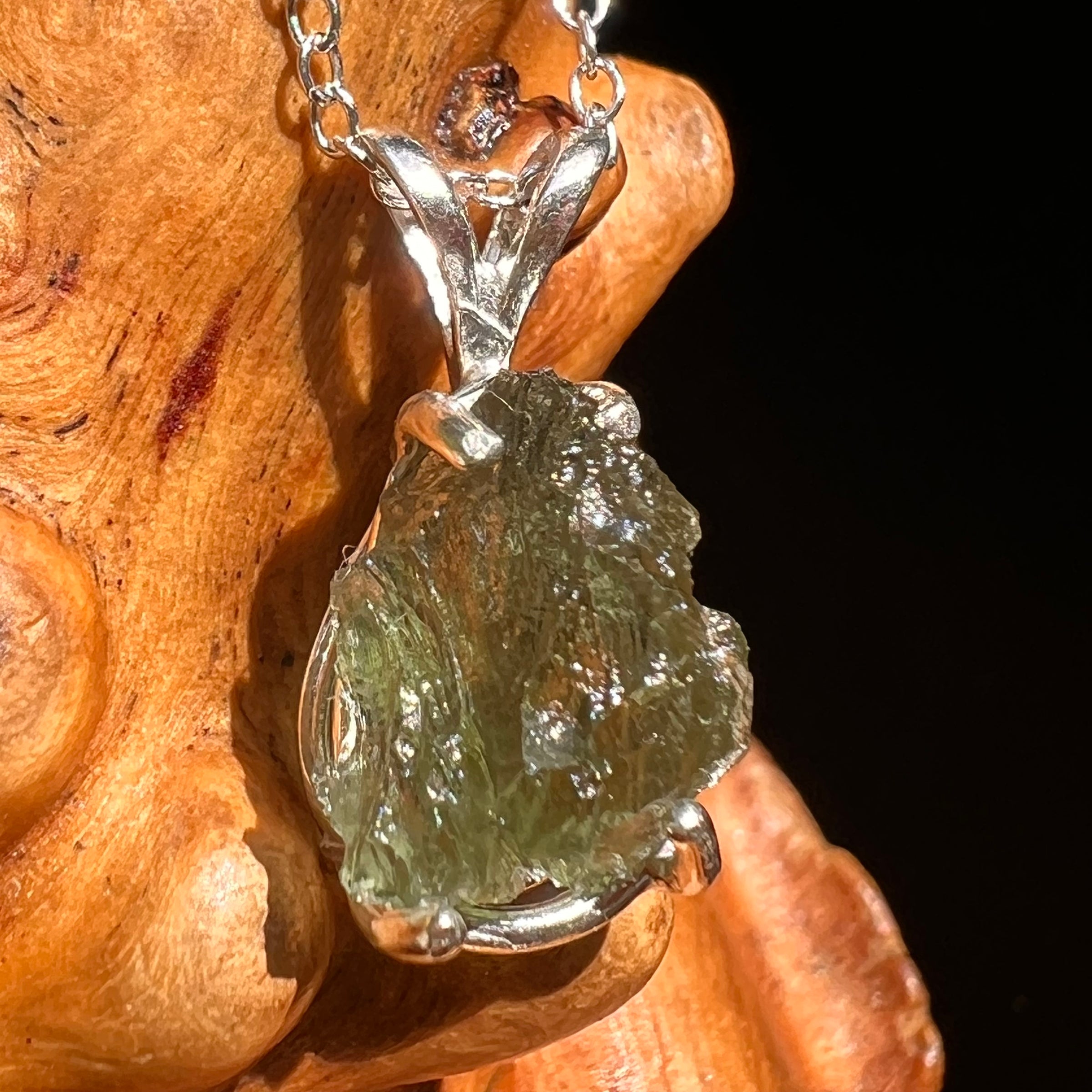 Raw Moldavite Necklace Sterling Silver #8589-Moldavite Life