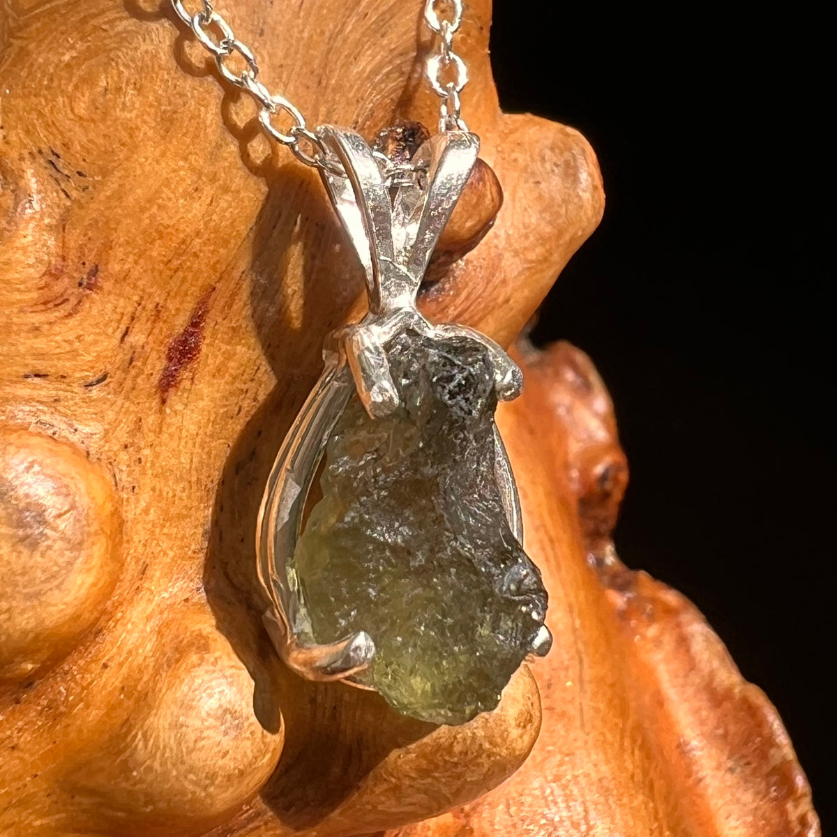 Raw Moldavite Necklace Sterling Silver #8590-Moldavite Life