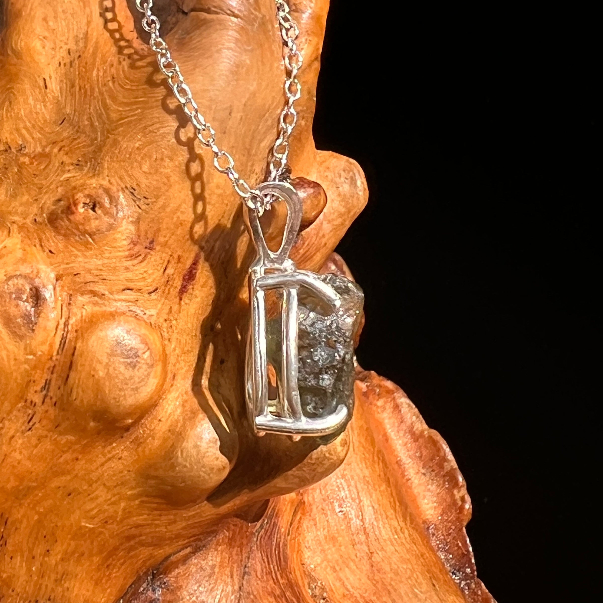 Raw Moldavite Necklace Sterling Silver #8590-Moldavite Life