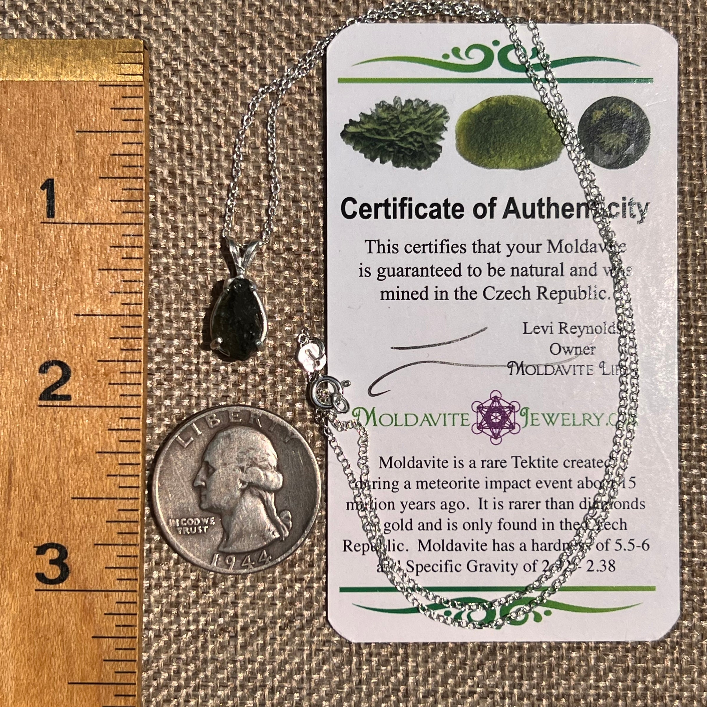 Raw Moldavite Necklace Sterling Silver #8590-Moldavite Life