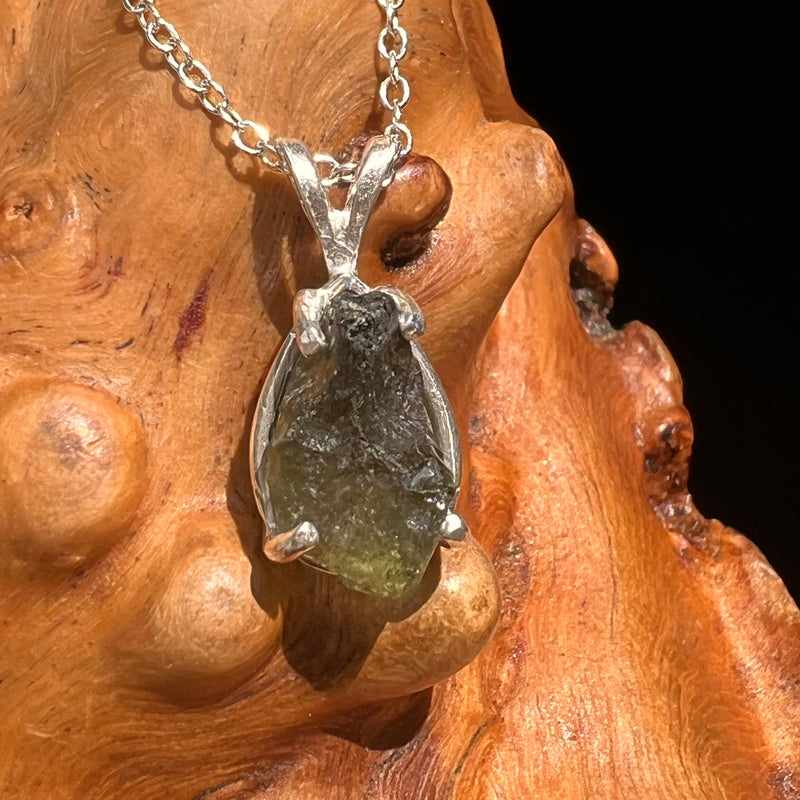 Raw Moldavite Necklace Sterling Silver #8590-Moldavite Life