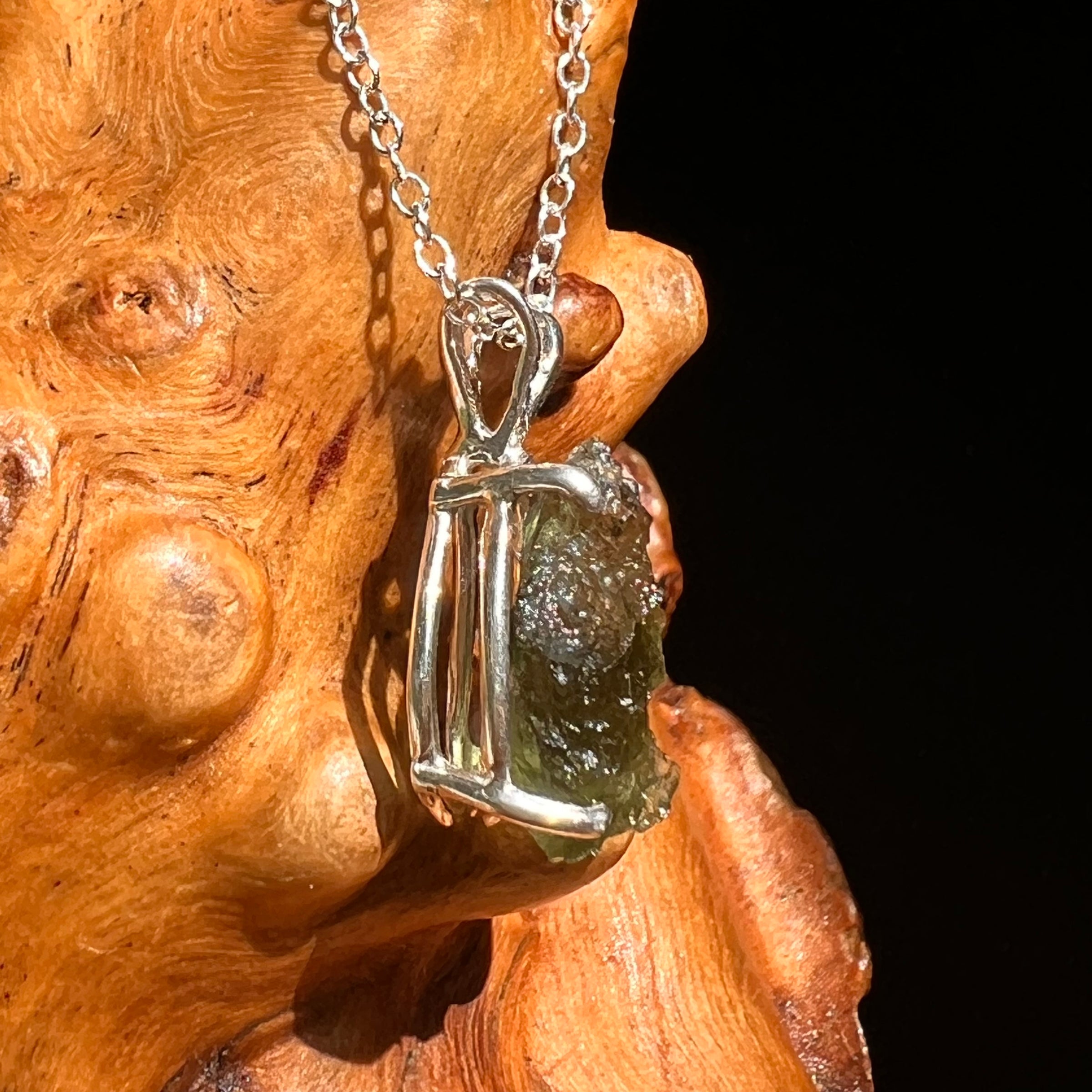 Raw Moldavite Necklace Sterling Silver #8591-Moldavite Life