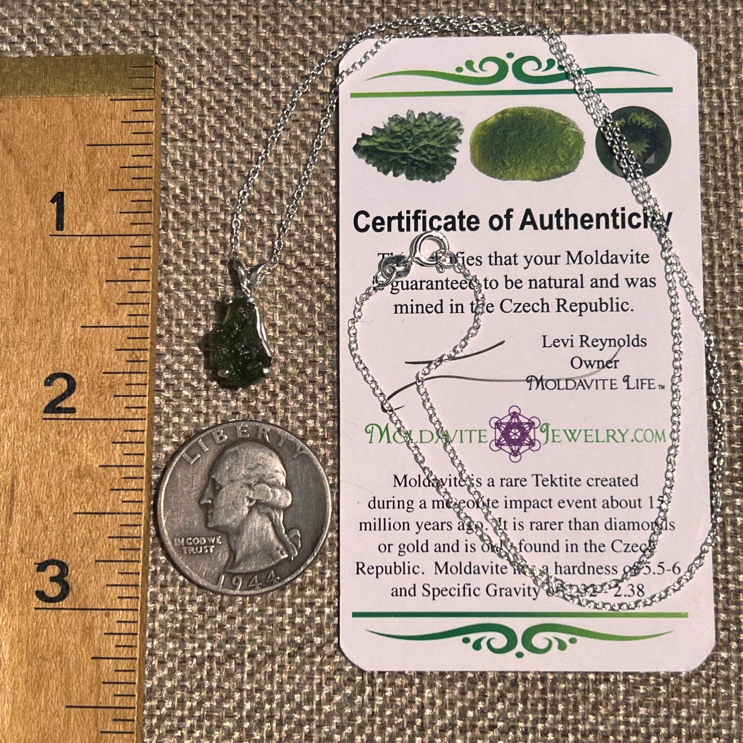 Raw Moldavite Necklace Sterling Silver #8591-Moldavite Life