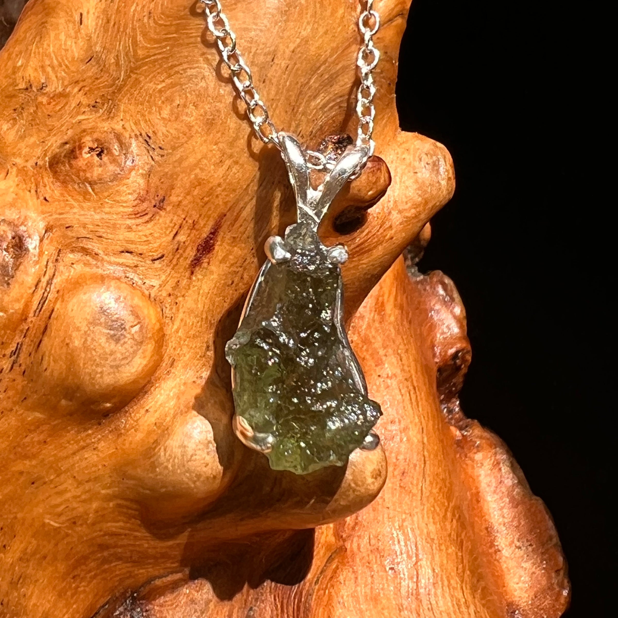 Raw Moldavite Necklace Sterling Silver #8591-Moldavite Life