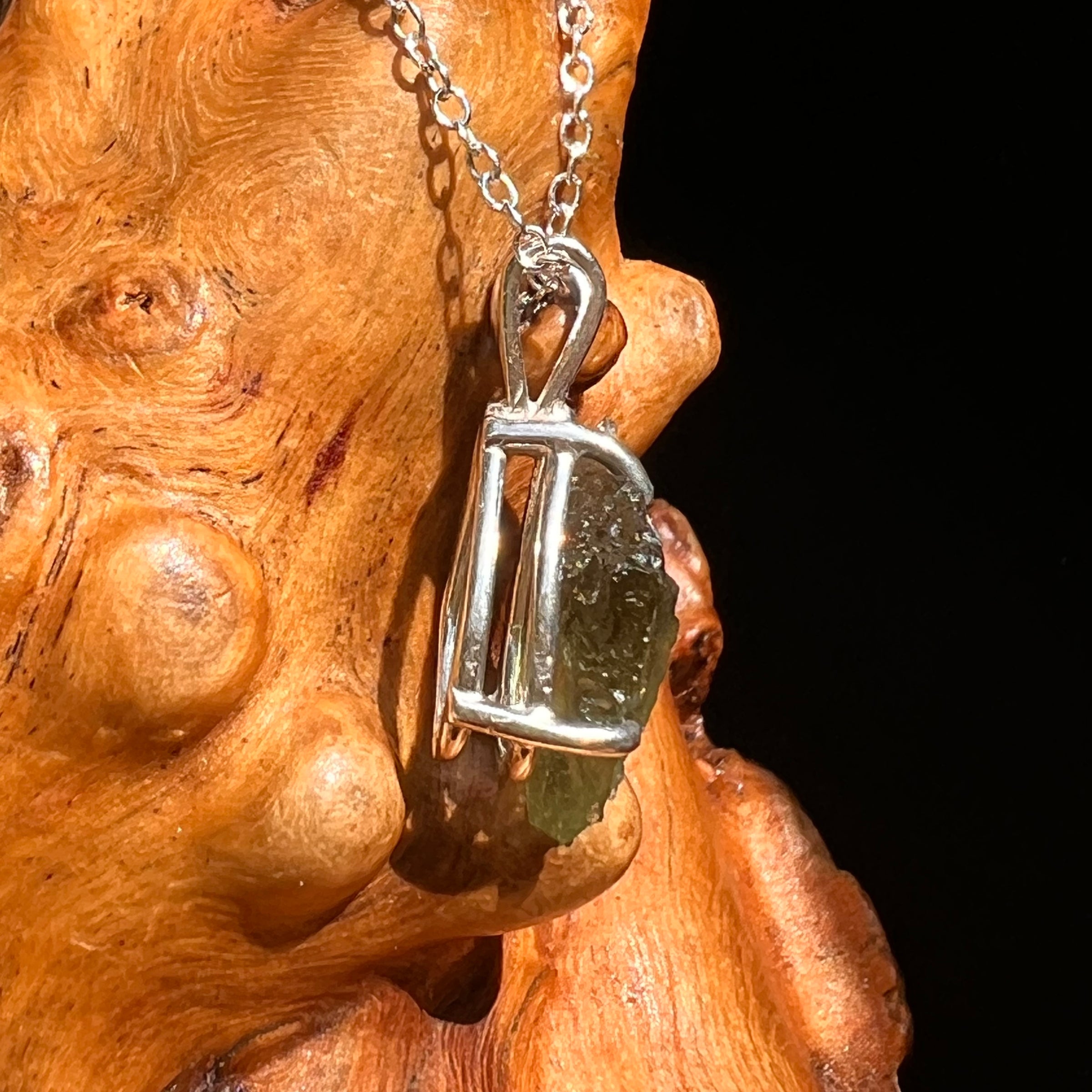 Raw Moldavite Necklace Sterling Silver #8592-Moldavite Life