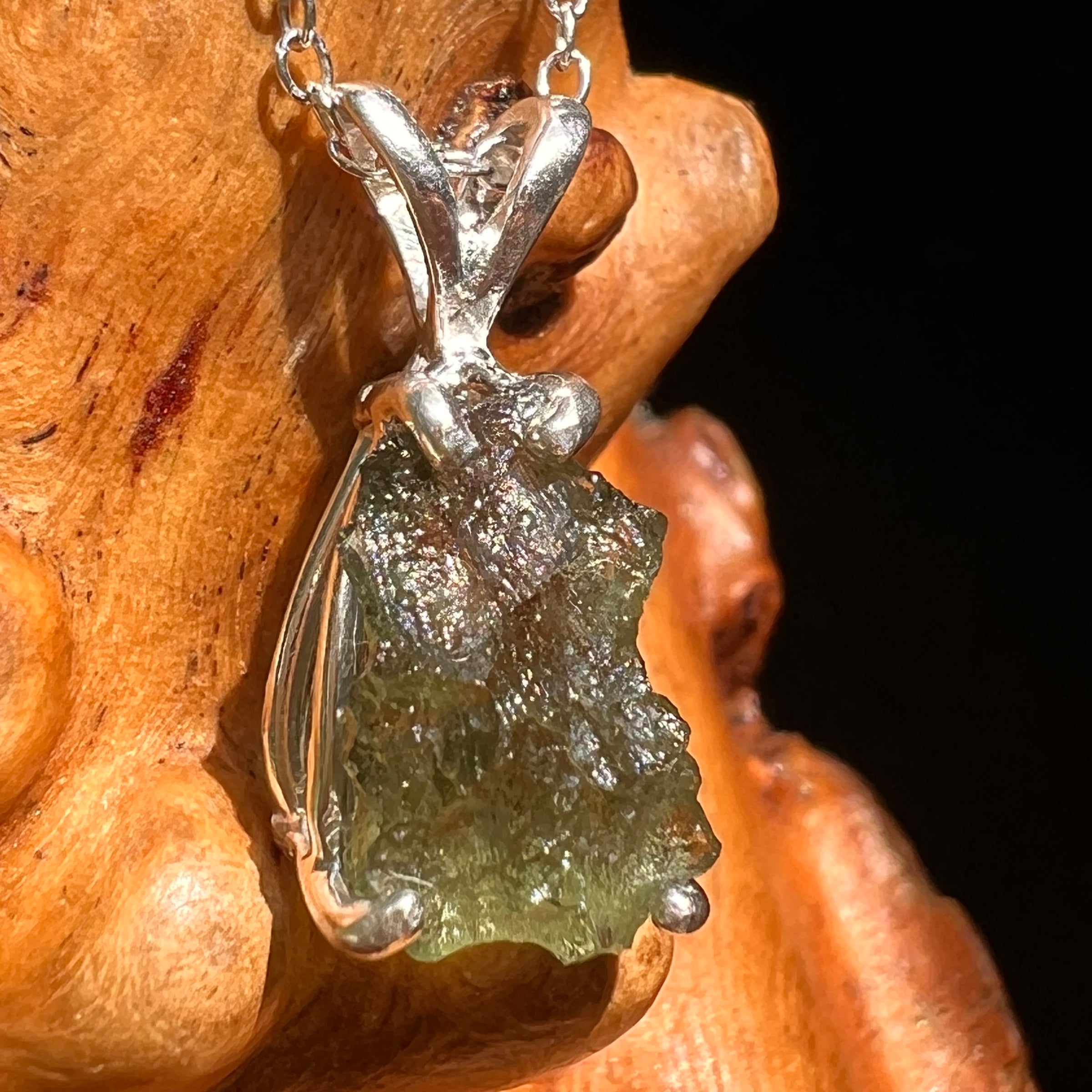 Raw Moldavite Necklace Sterling Silver #8593-Moldavite Life