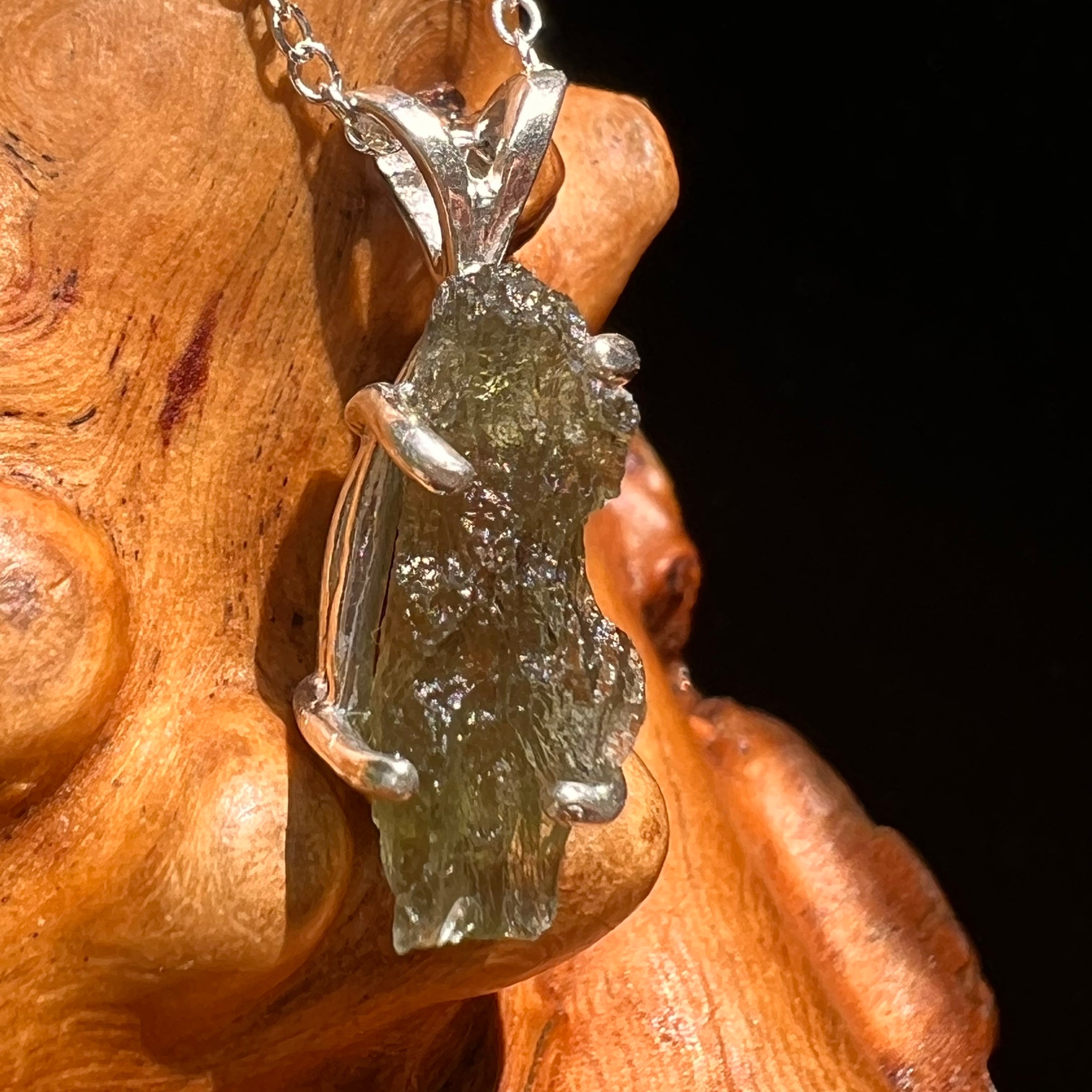 Raw Moldavite Necklace Sterling Silver #8594-Moldavite Life