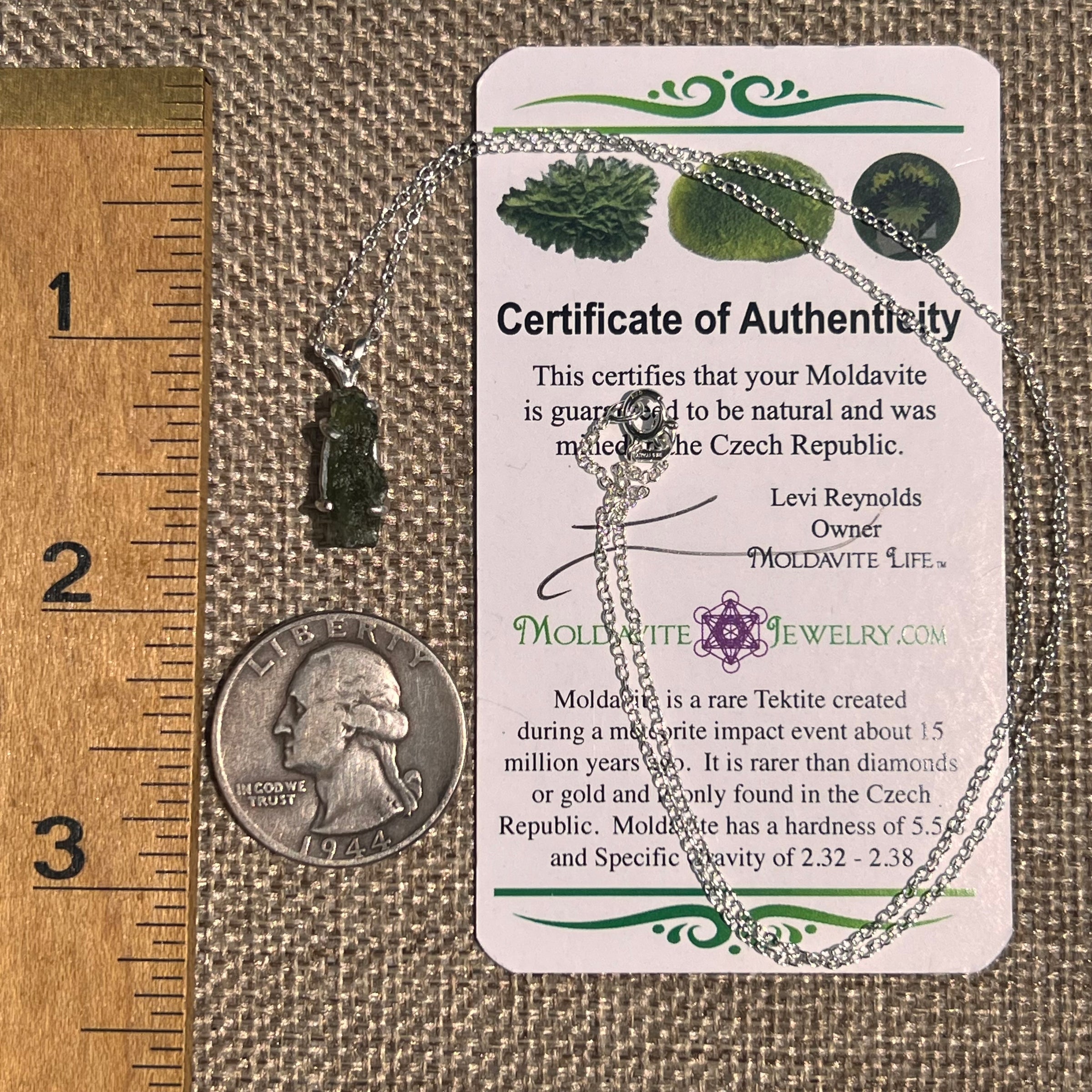 Raw Moldavite Necklace Sterling Silver #8594-Moldavite Life