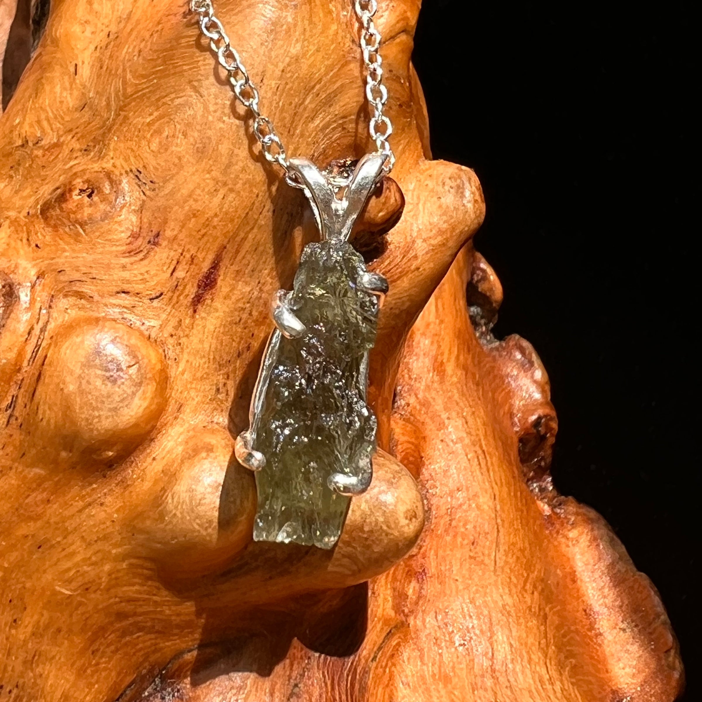 Raw Moldavite Necklace Sterling Silver #8594-Moldavite Life