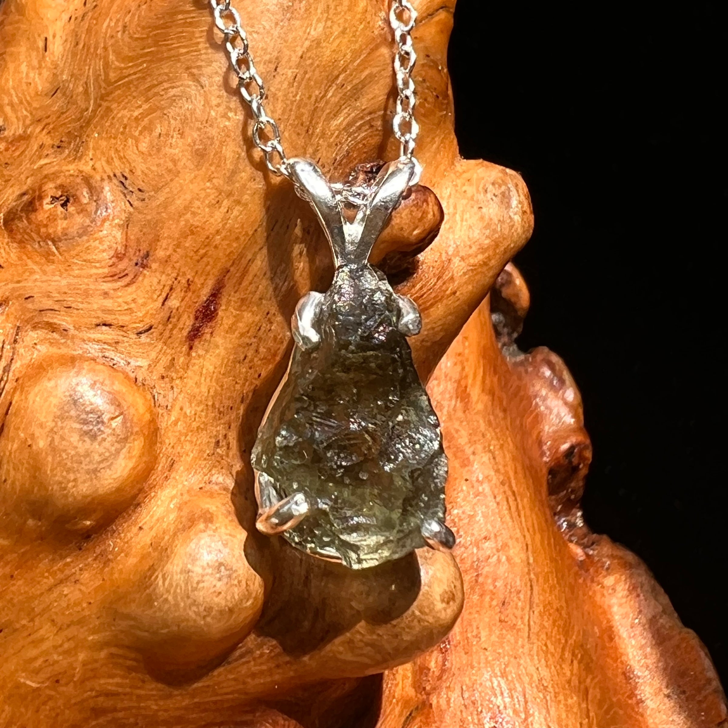 Raw Moldavite Necklace Sterling Silver #8595-Moldavite Life