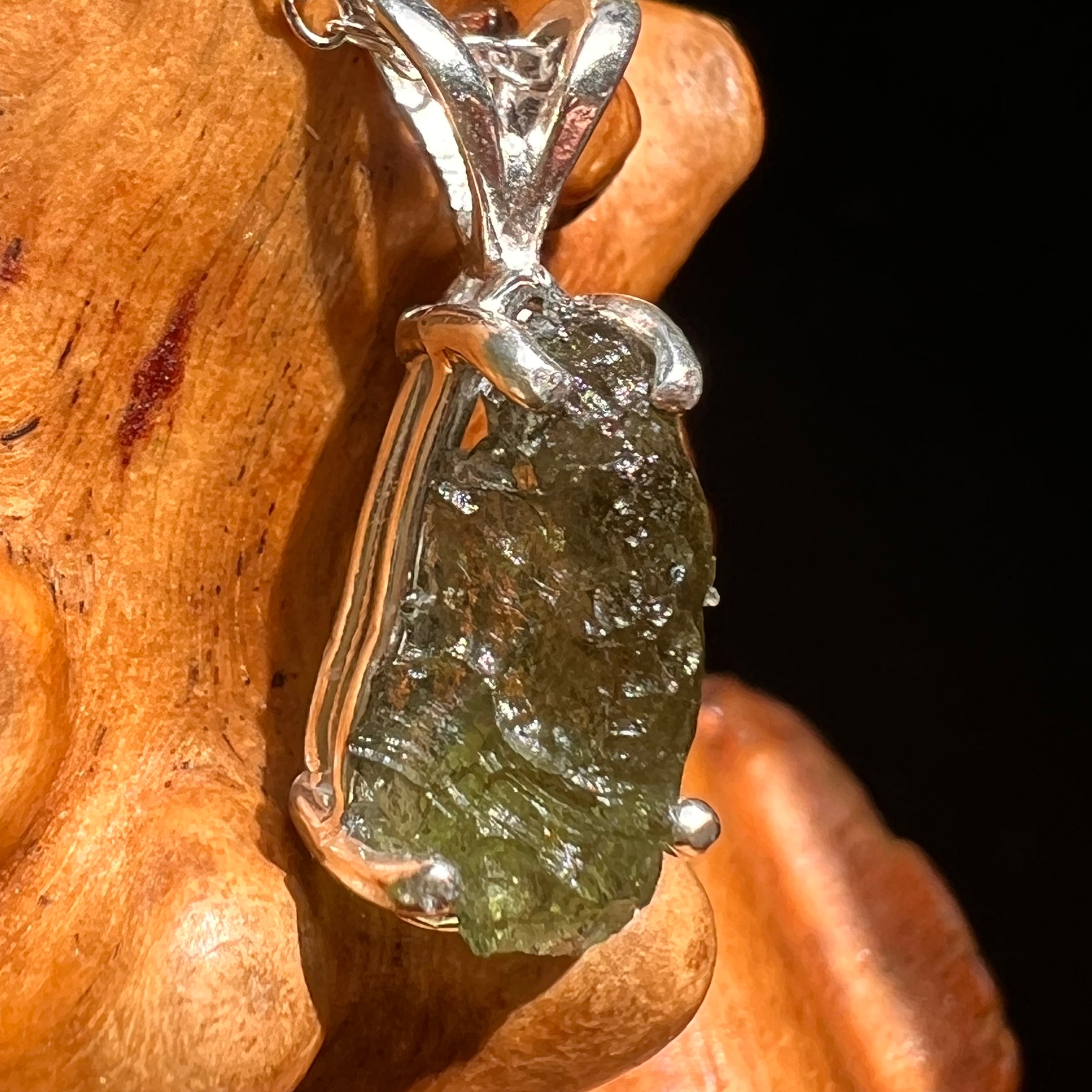 Raw Moldavite Necklace Sterling Silver #8596-Moldavite Life