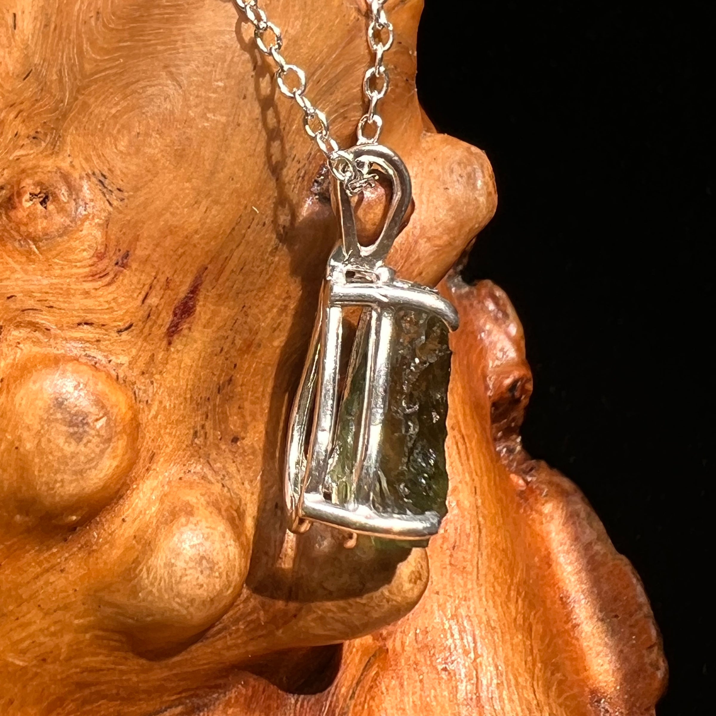 Raw Moldavite Necklace Sterling Silver #8596-Moldavite Life