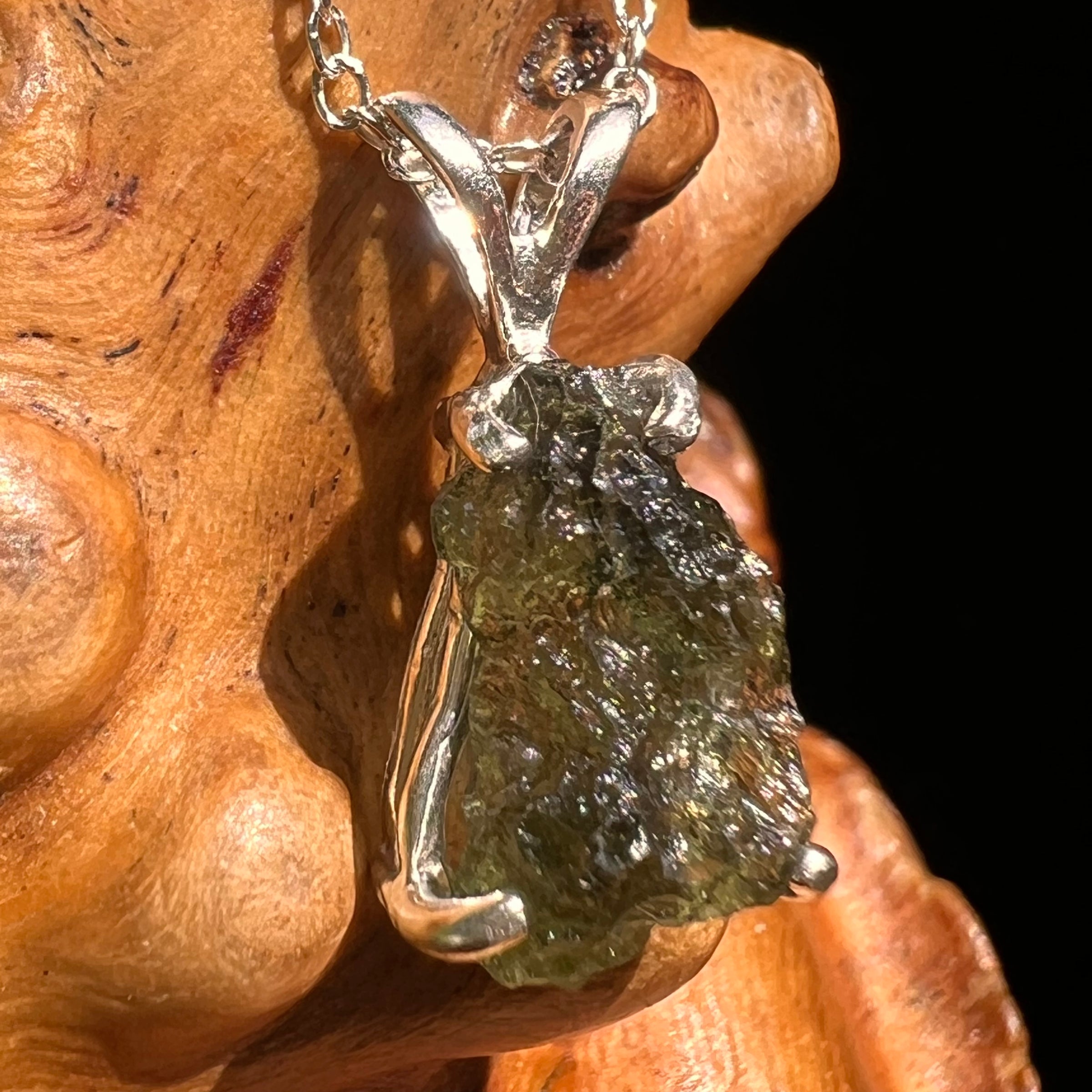 Raw Moldavite Necklace Sterling Silver #8597-Moldavite Life
