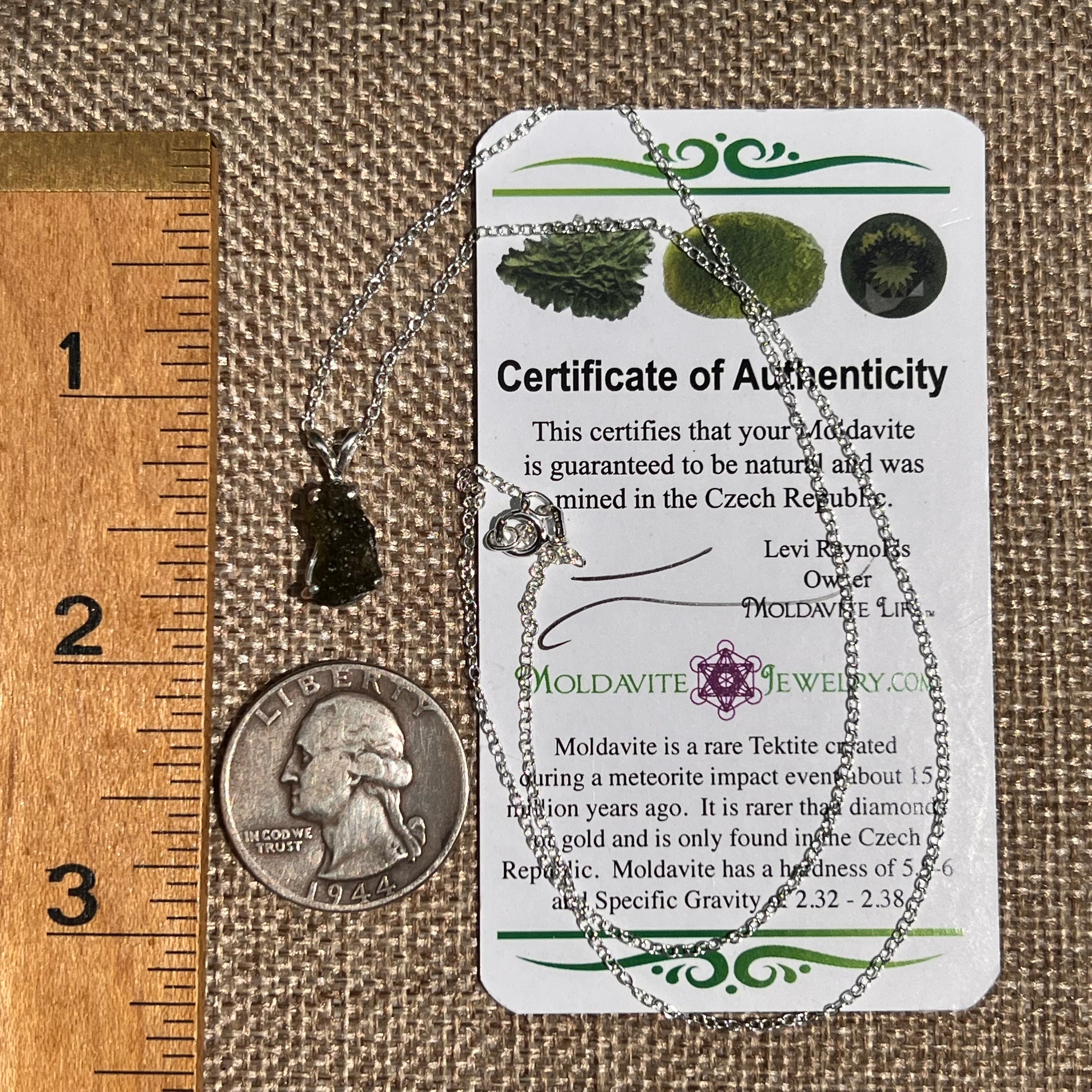 Raw Moldavite Necklace Sterling Silver #8597-Moldavite Life
