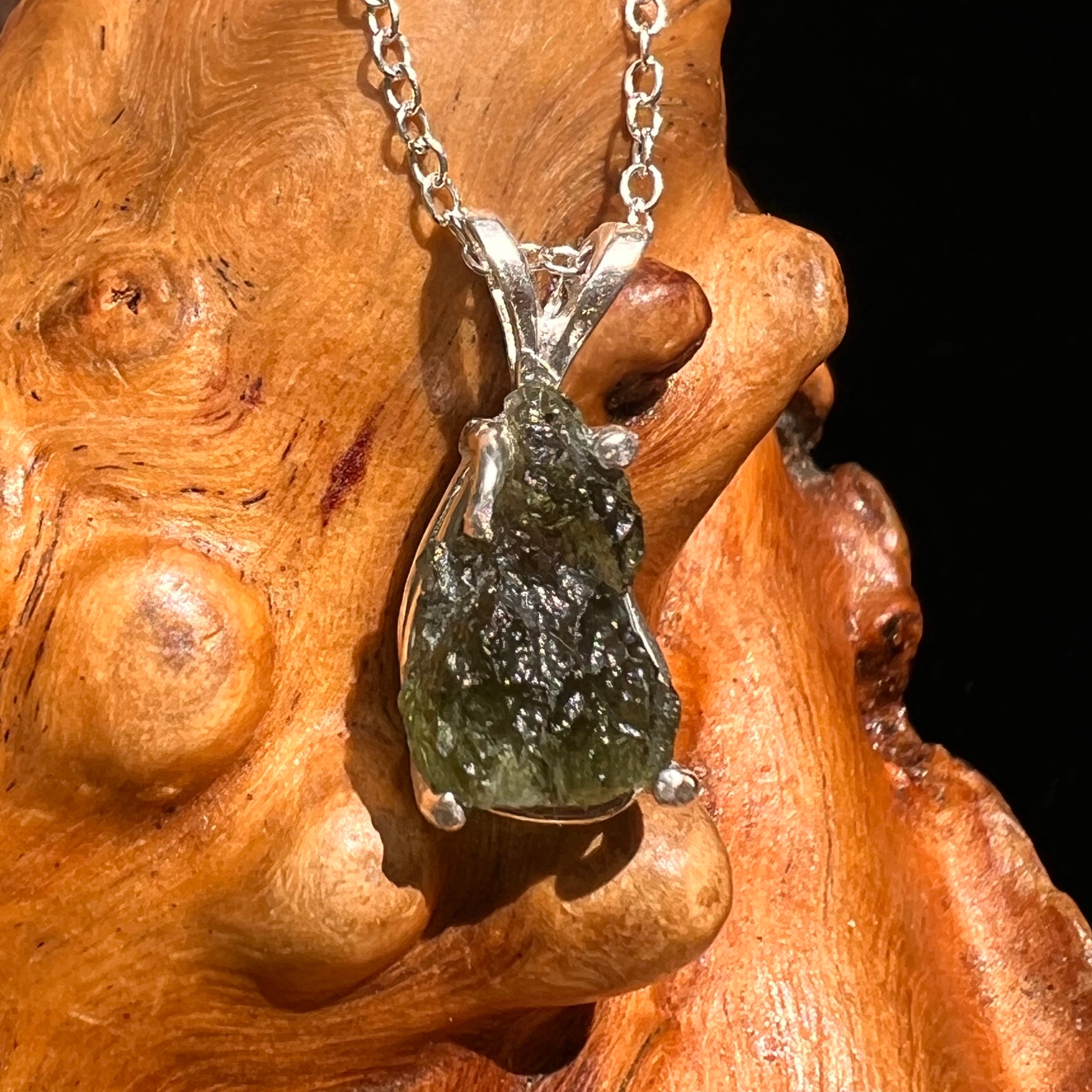 Raw Moldavite Necklace Sterling Silver #8598-Moldavite Life