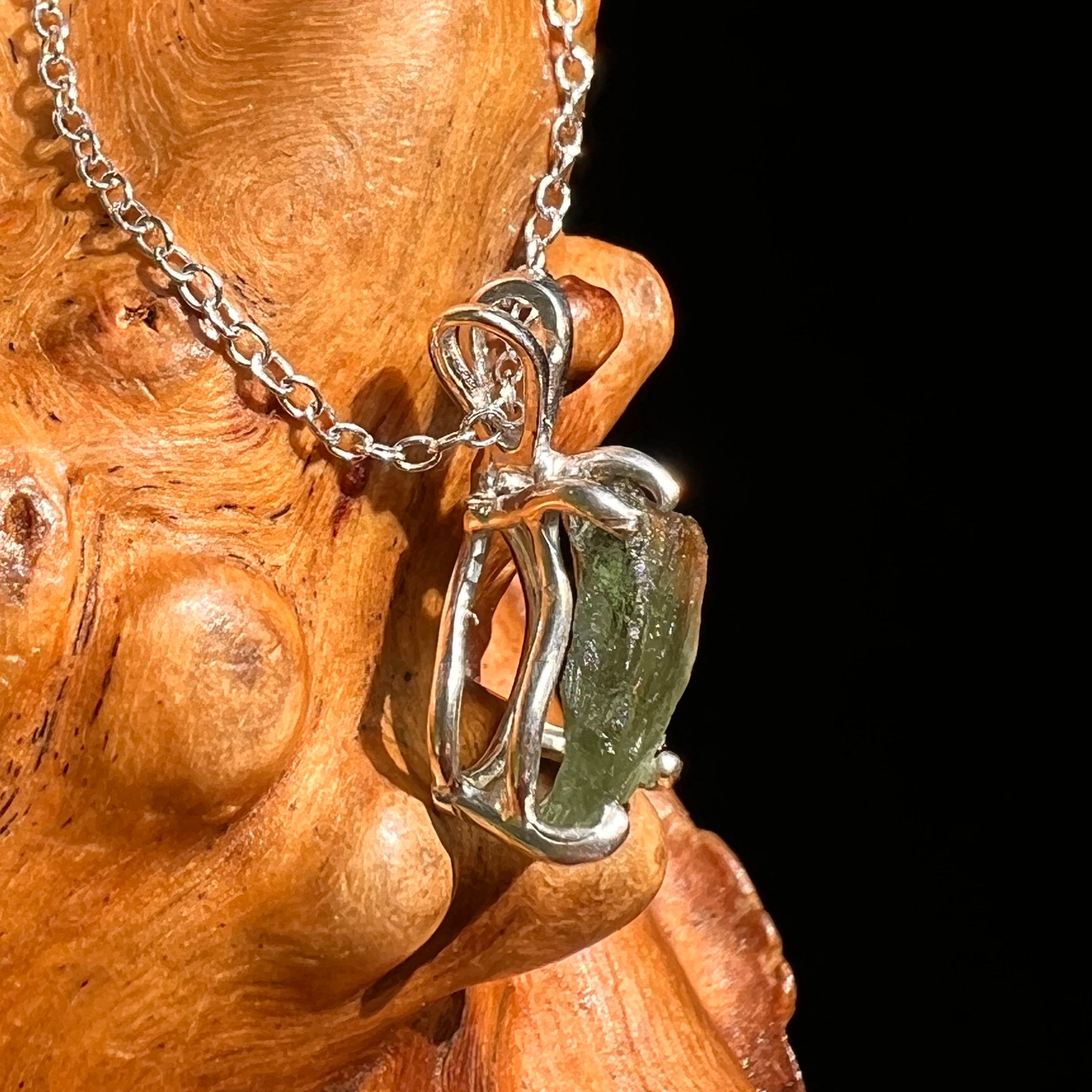 Raw Moldavite Necklace Sterling Silver #8599-Moldavite Life