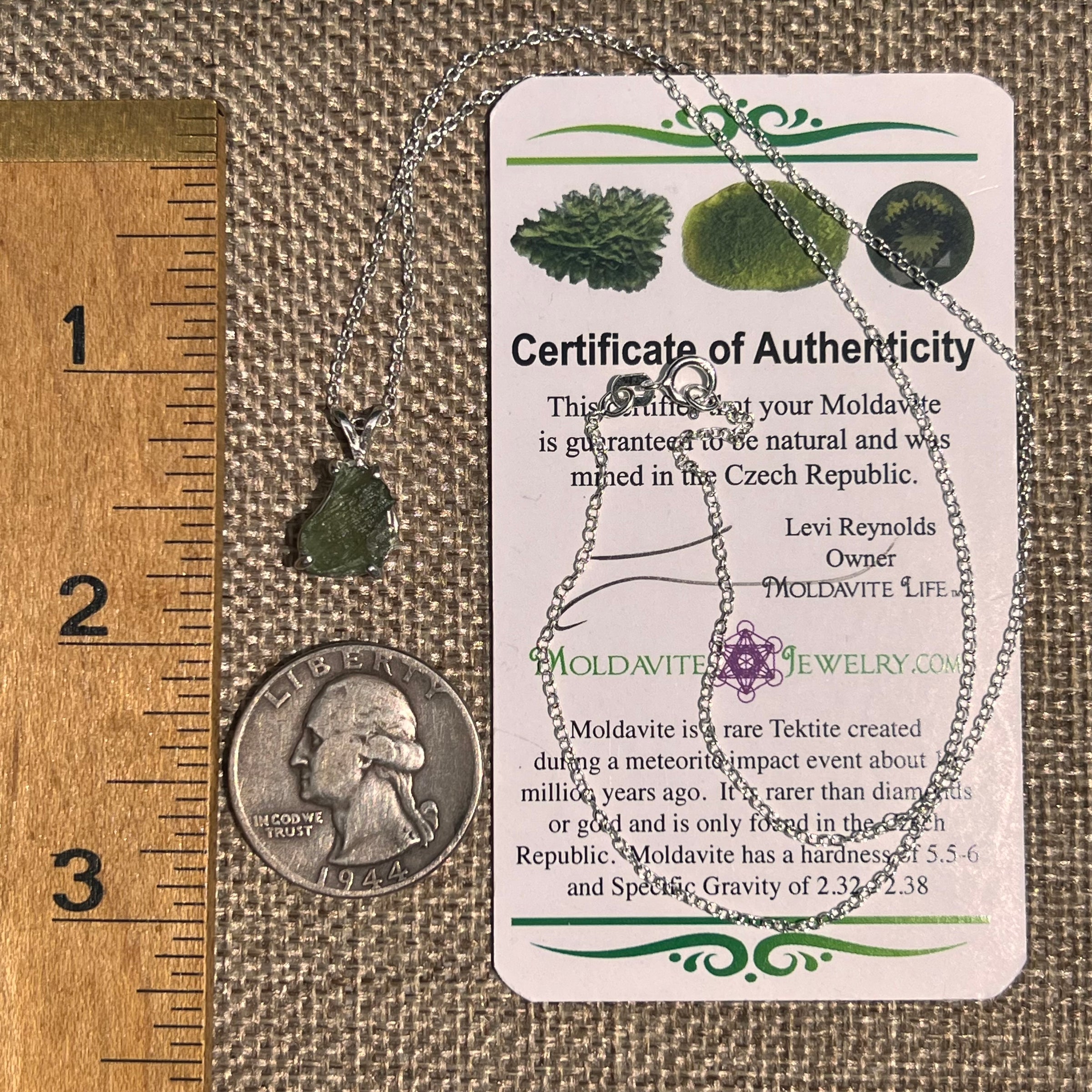 Raw Moldavite Necklace Sterling Silver #8599-Moldavite Life