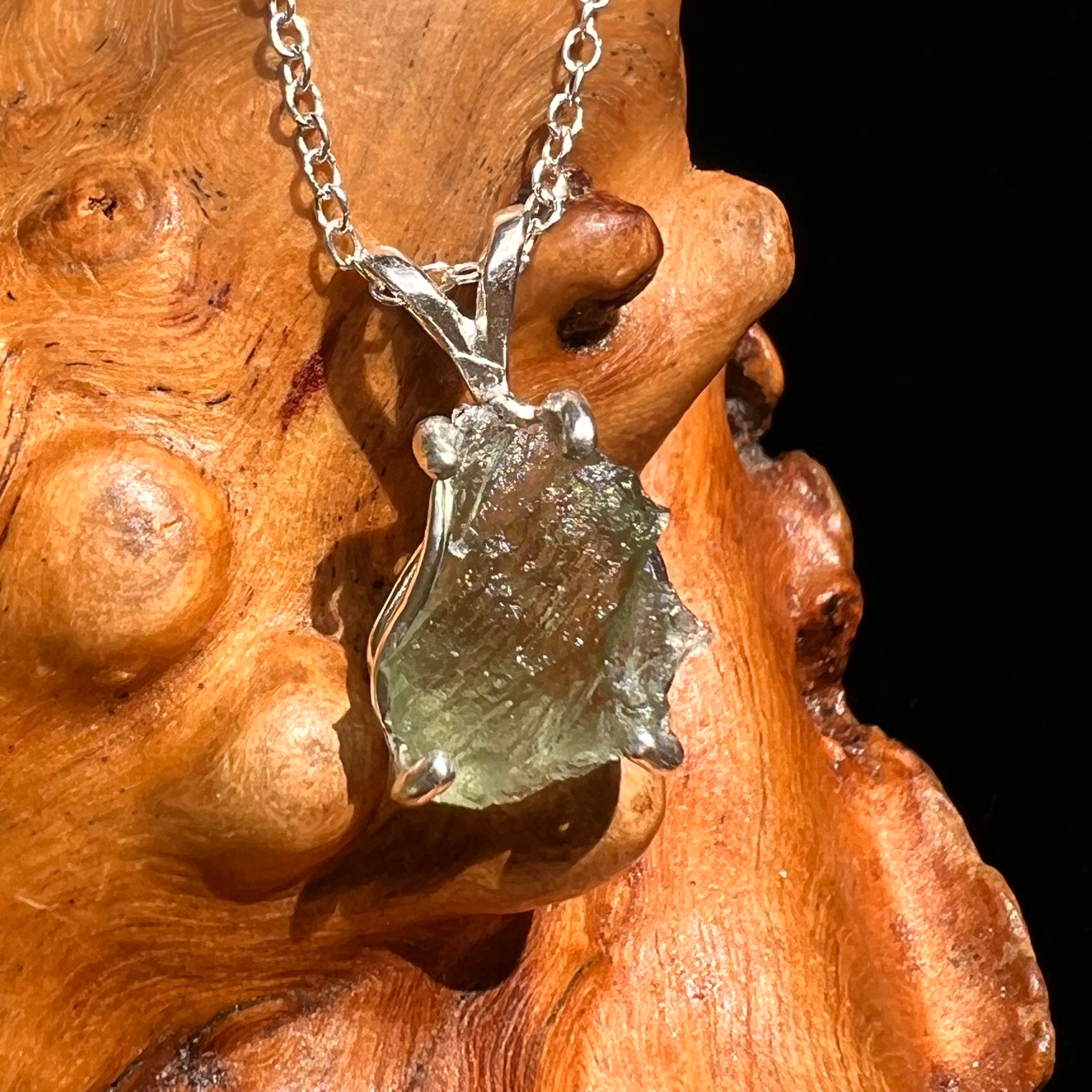 Raw Moldavite Necklace Sterling Silver #8599-Moldavite Life