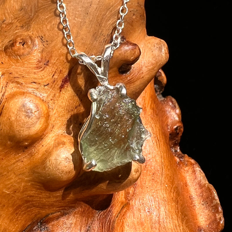 Raw Moldavite Necklace Sterling Silver #8599-Moldavite Life