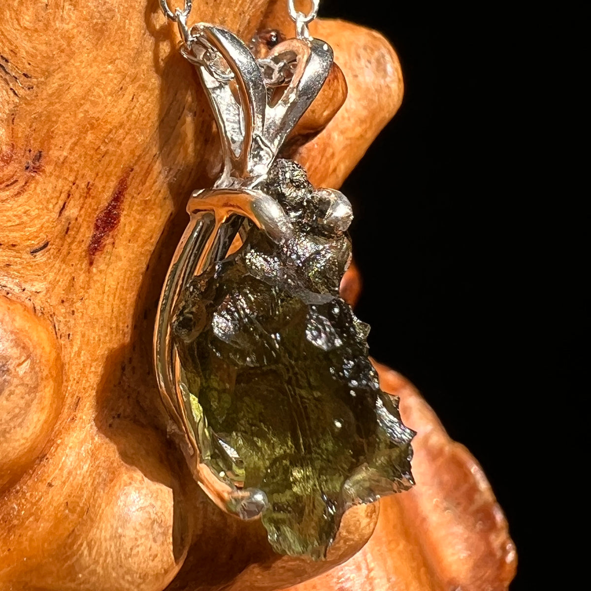 Raw Moldavite Necklace Sterling Silver #8600-Moldavite Life