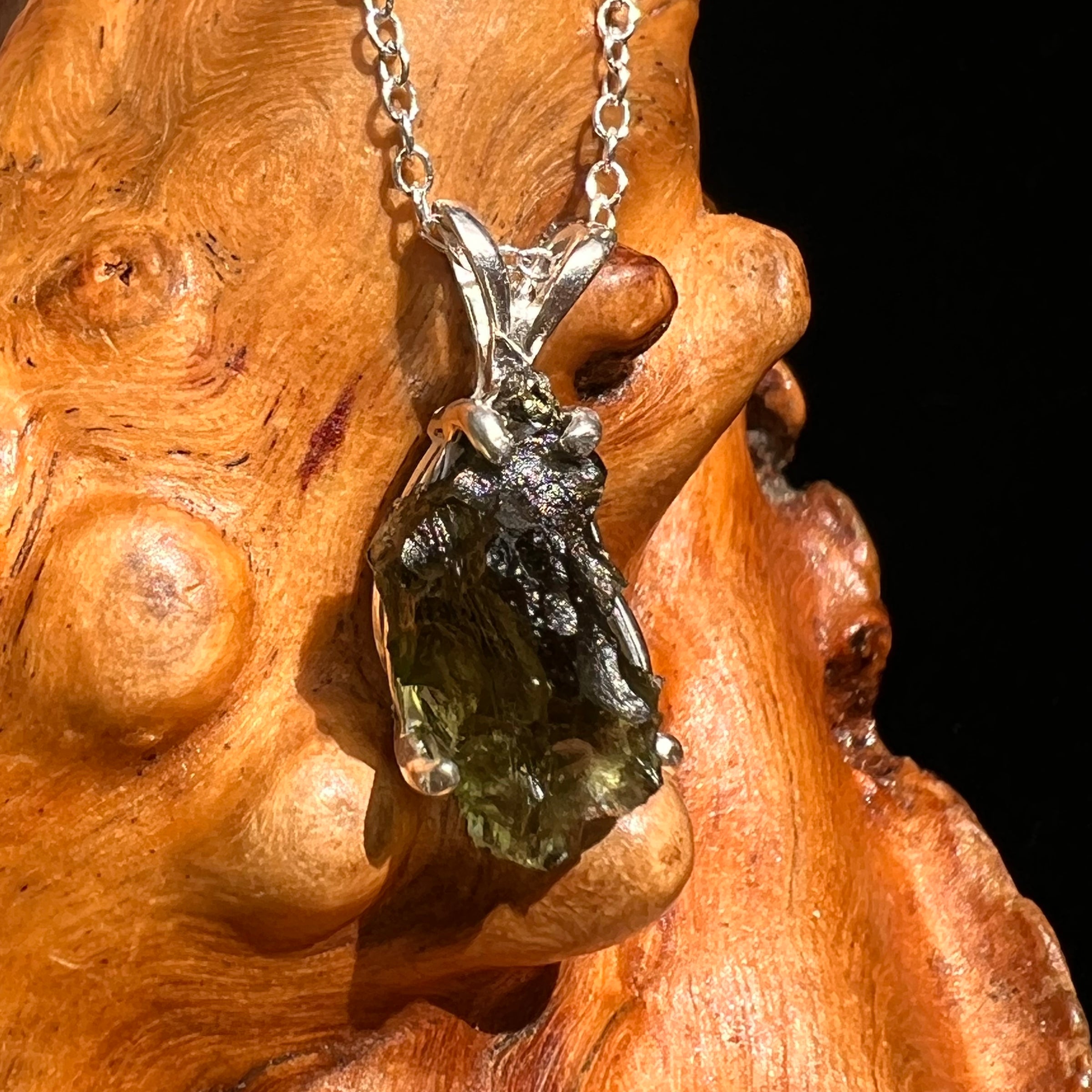 Raw Moldavite Necklace Sterling Silver #8600-Moldavite Life