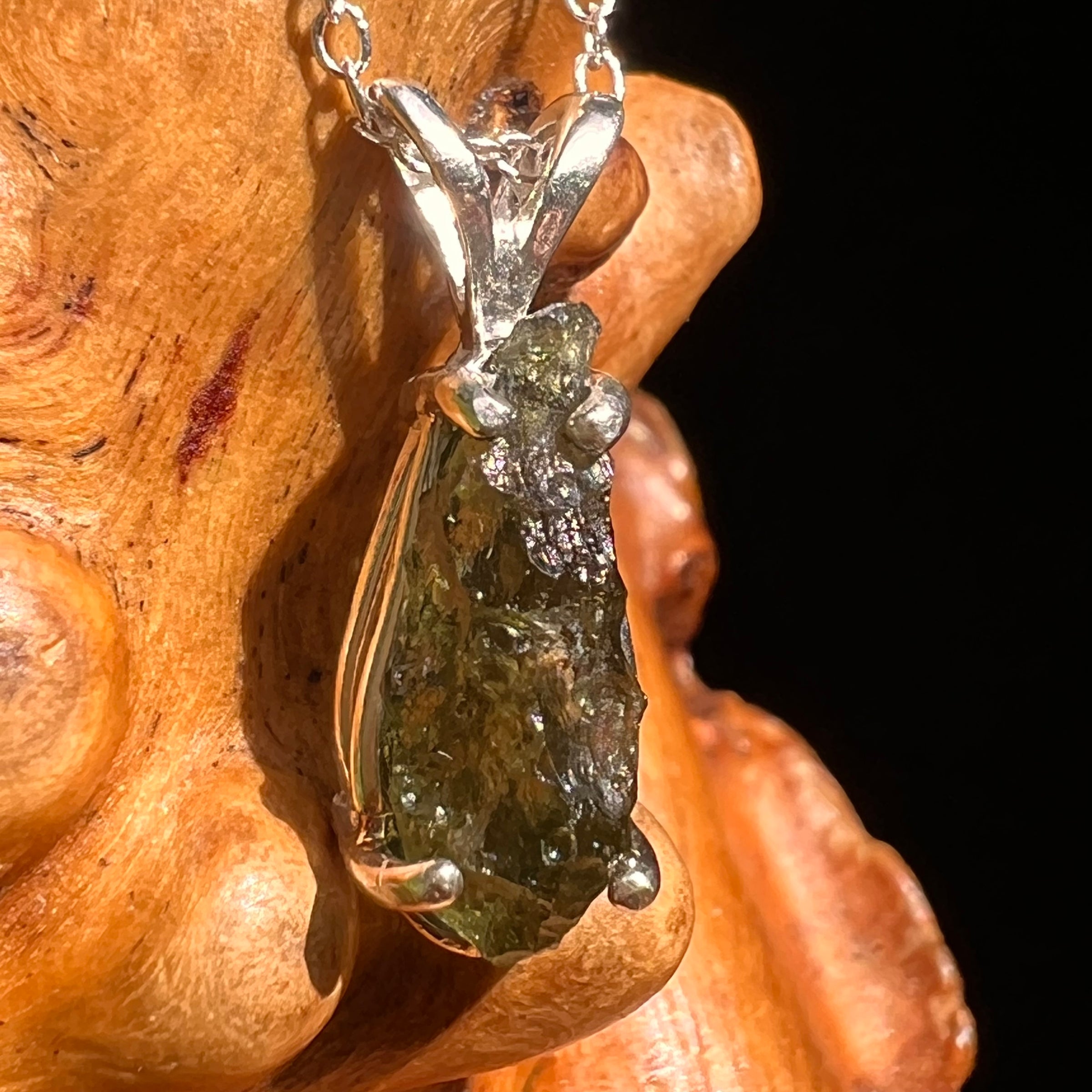 Raw Moldavite Necklace Sterling Silver #8601-Moldavite Life