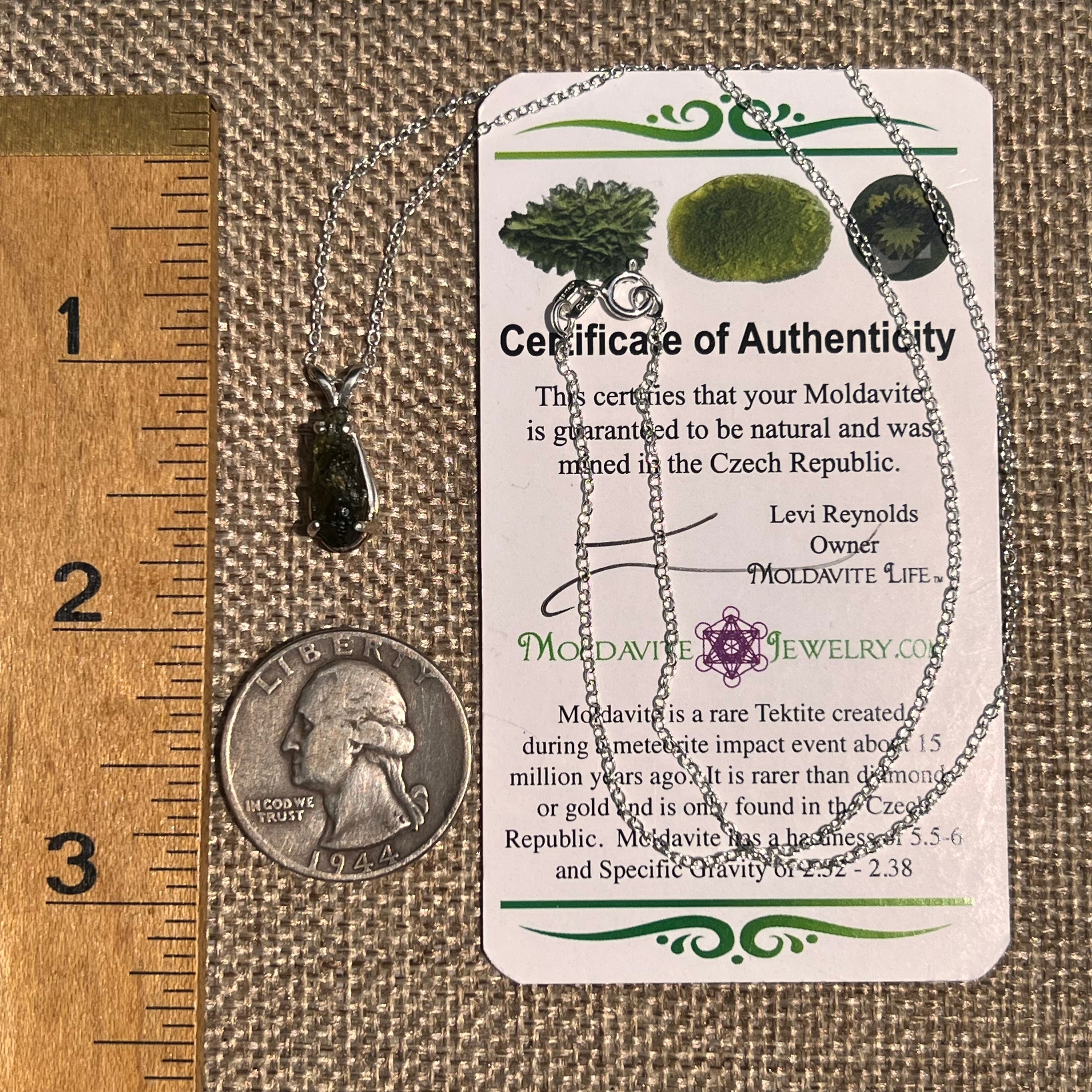 Raw Moldavite Necklace Sterling Silver #8601-Moldavite Life