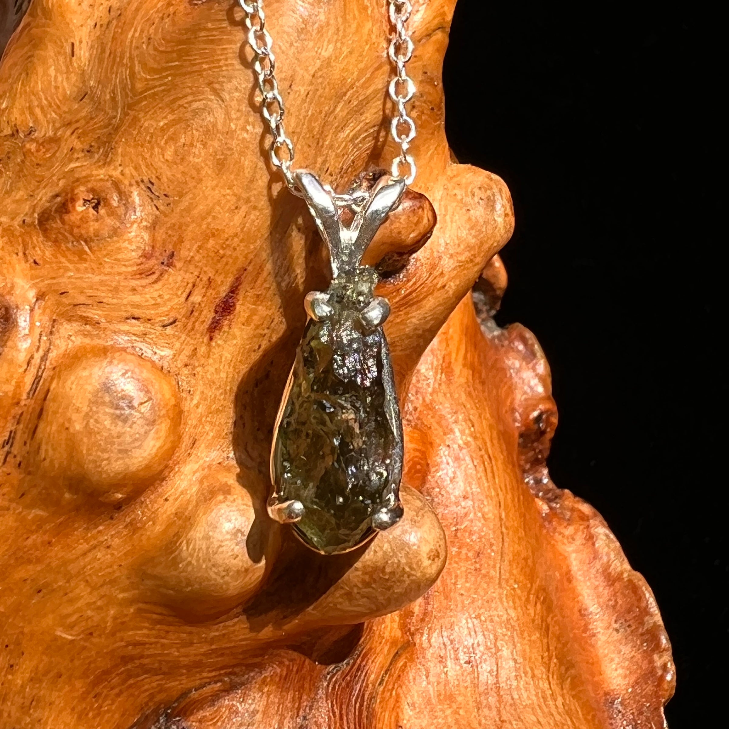 Raw Moldavite Necklace Sterling Silver #8601-Moldavite Life