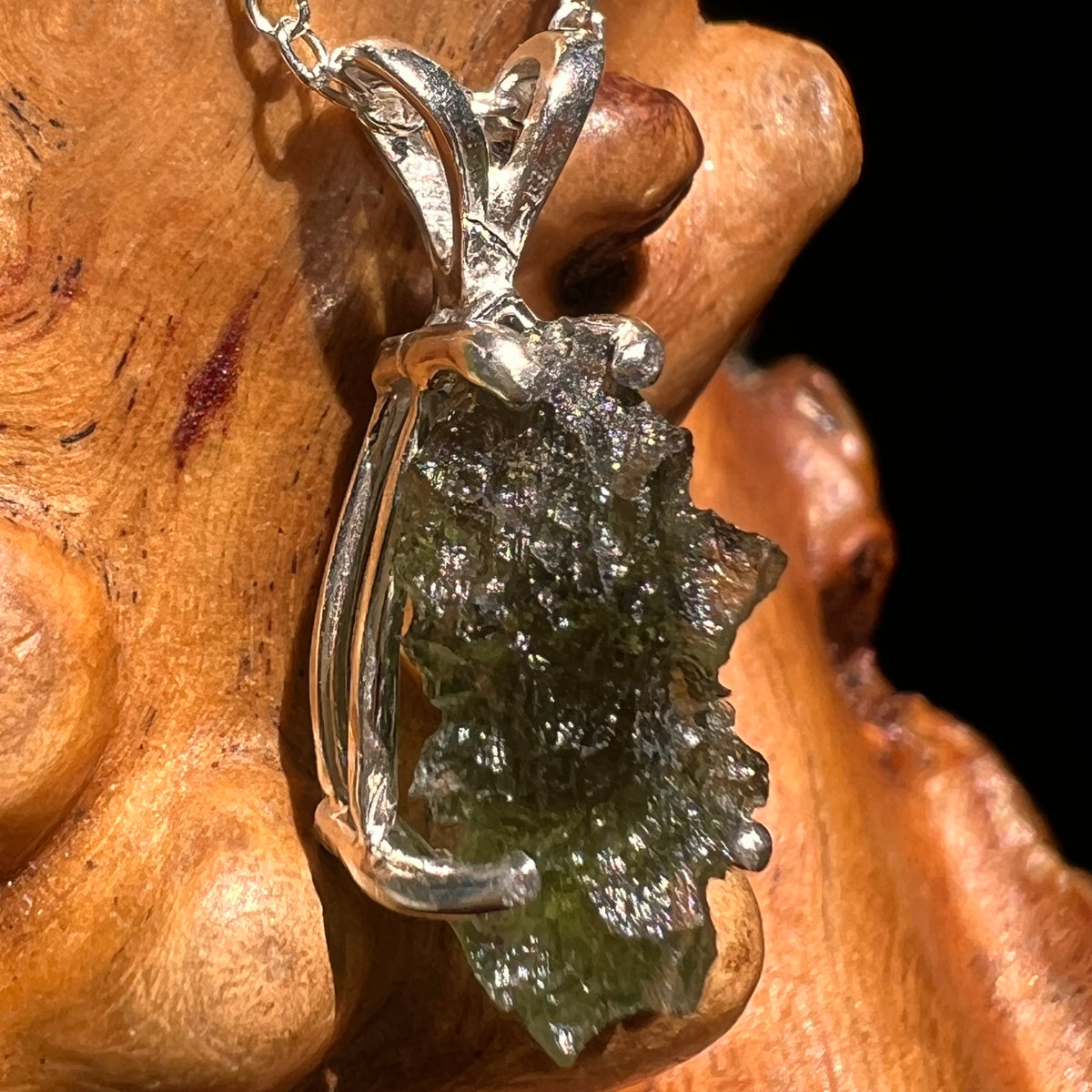 Raw Moldavite Necklace Sterling Silver #8602-Moldavite Life